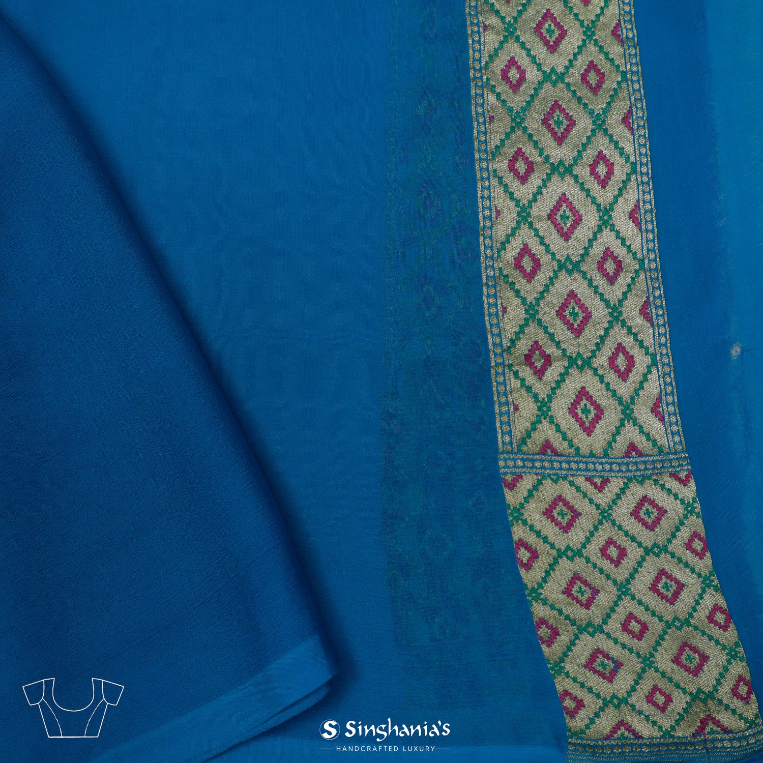 Muted Blue Chiffon Saree With Banarasi Weaving