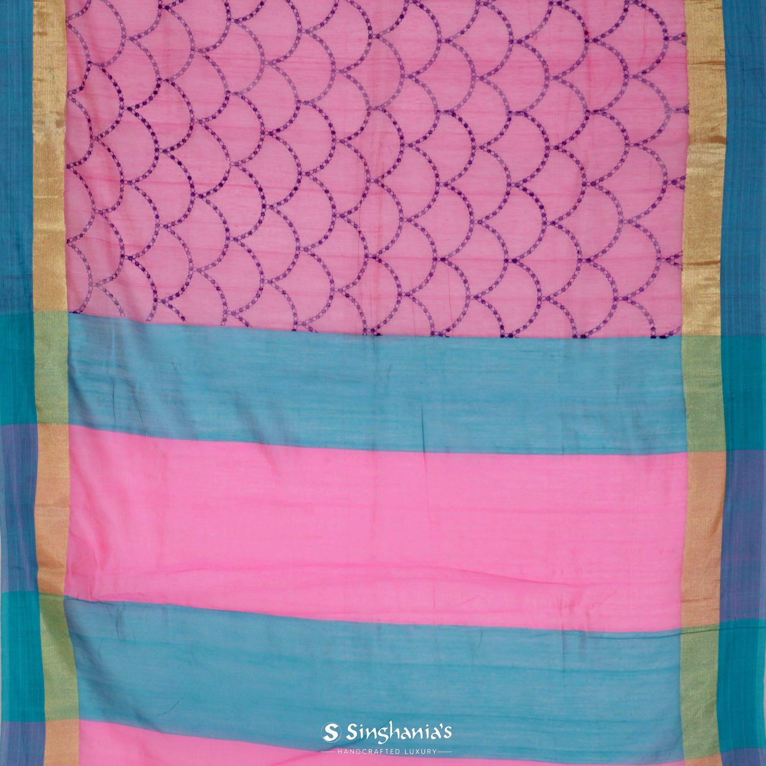 Blush Pink Cotton Saree In Printed Grid Pattern