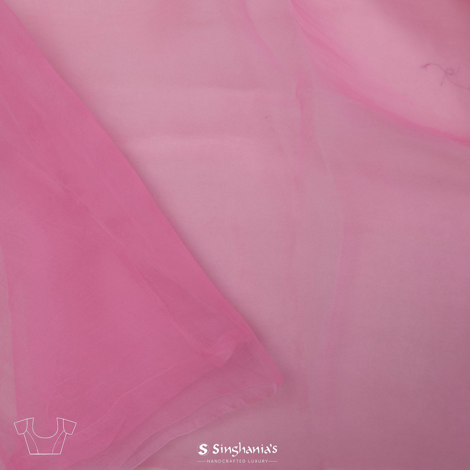 Carnation Pink Organza Saree With Hand Embroidery