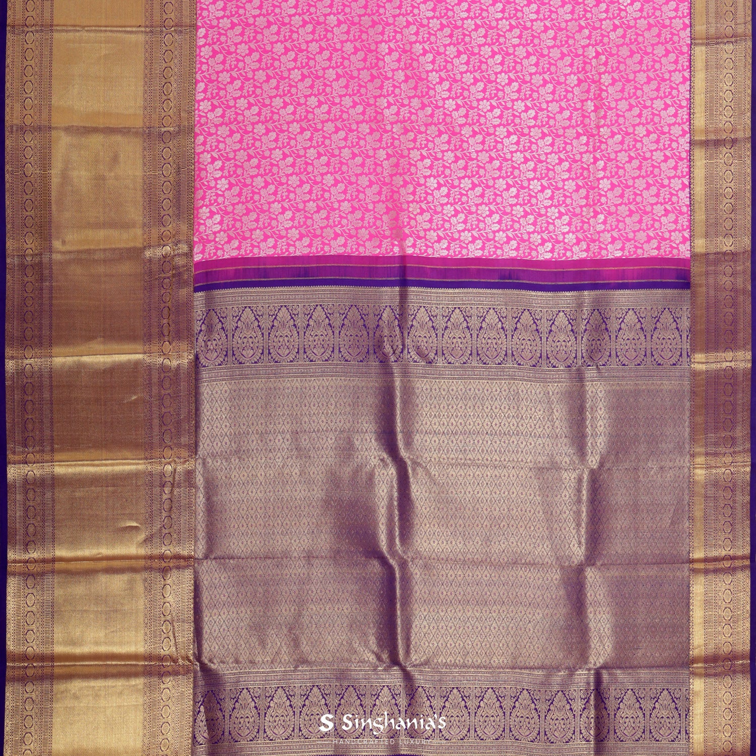 Dark Pink Kanjivaram Saree With Floral Jaal Pattern
