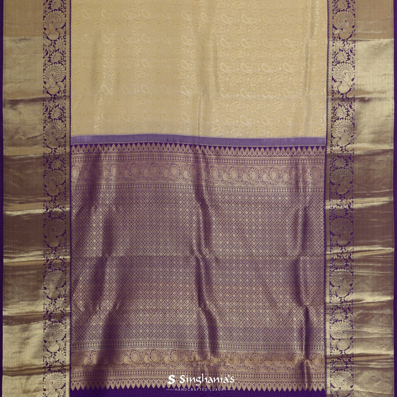 Vintage Yellow Kanjivaram Silk Saree With Floral Jaal Pattern
