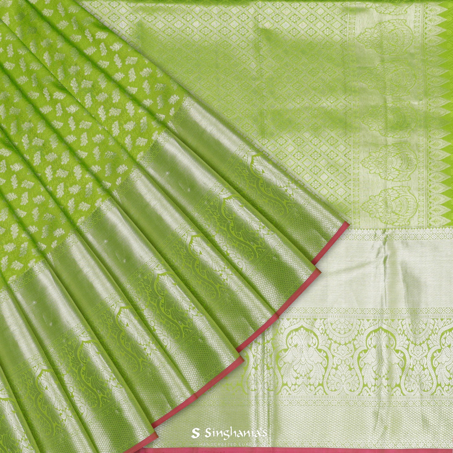 Green-Yellow Kanjivaram Saree With Floral Jaal Pattern