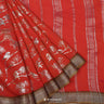 Red Cotton Saree With Flora-Fauna Foil Printed Design