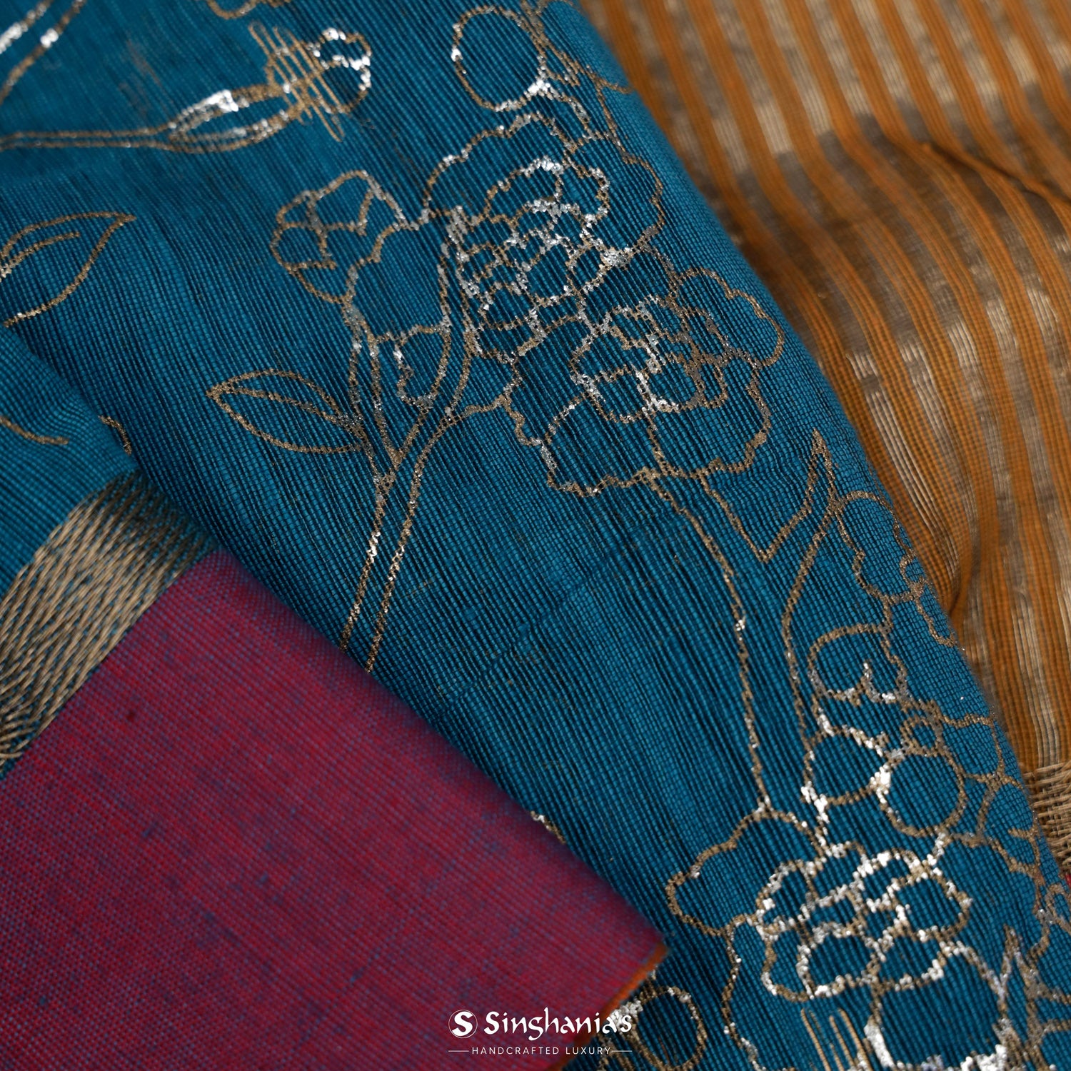 Magic Blue Printed Cotton Saree With Foil Work