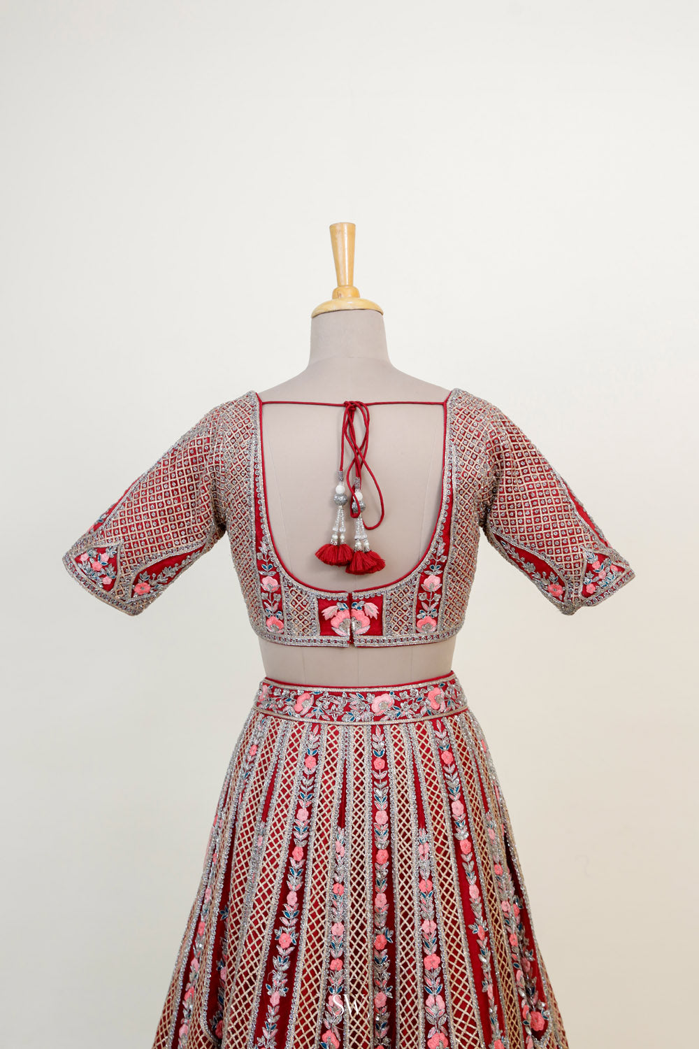 Dark Red Raw Silk Lehenga Set With Embroidery Detailing