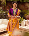 Bright Yellow Banarasi Silk Handloom Saree With Floral Motifs