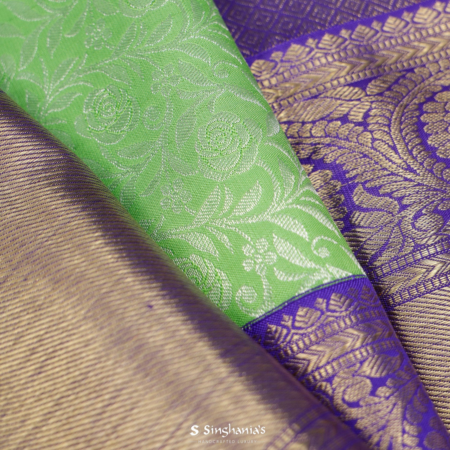Dark Mint Green Kanchi Saree With Floral Jaal Pattern