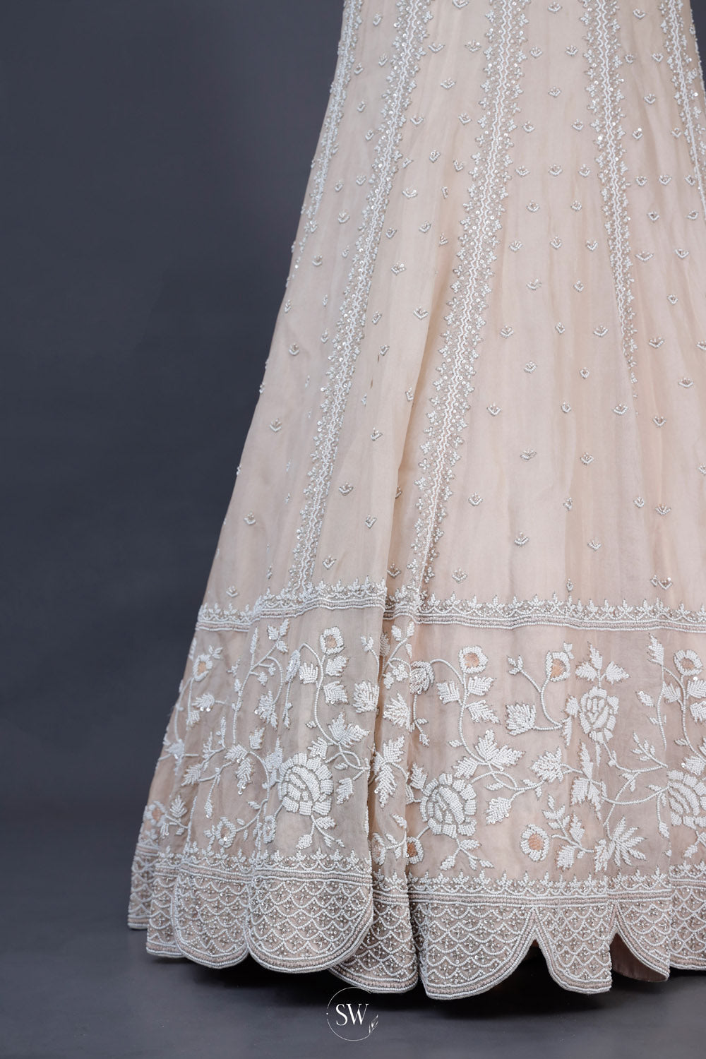 Cream White Organza Lehenga Set With Embroidery Detailing