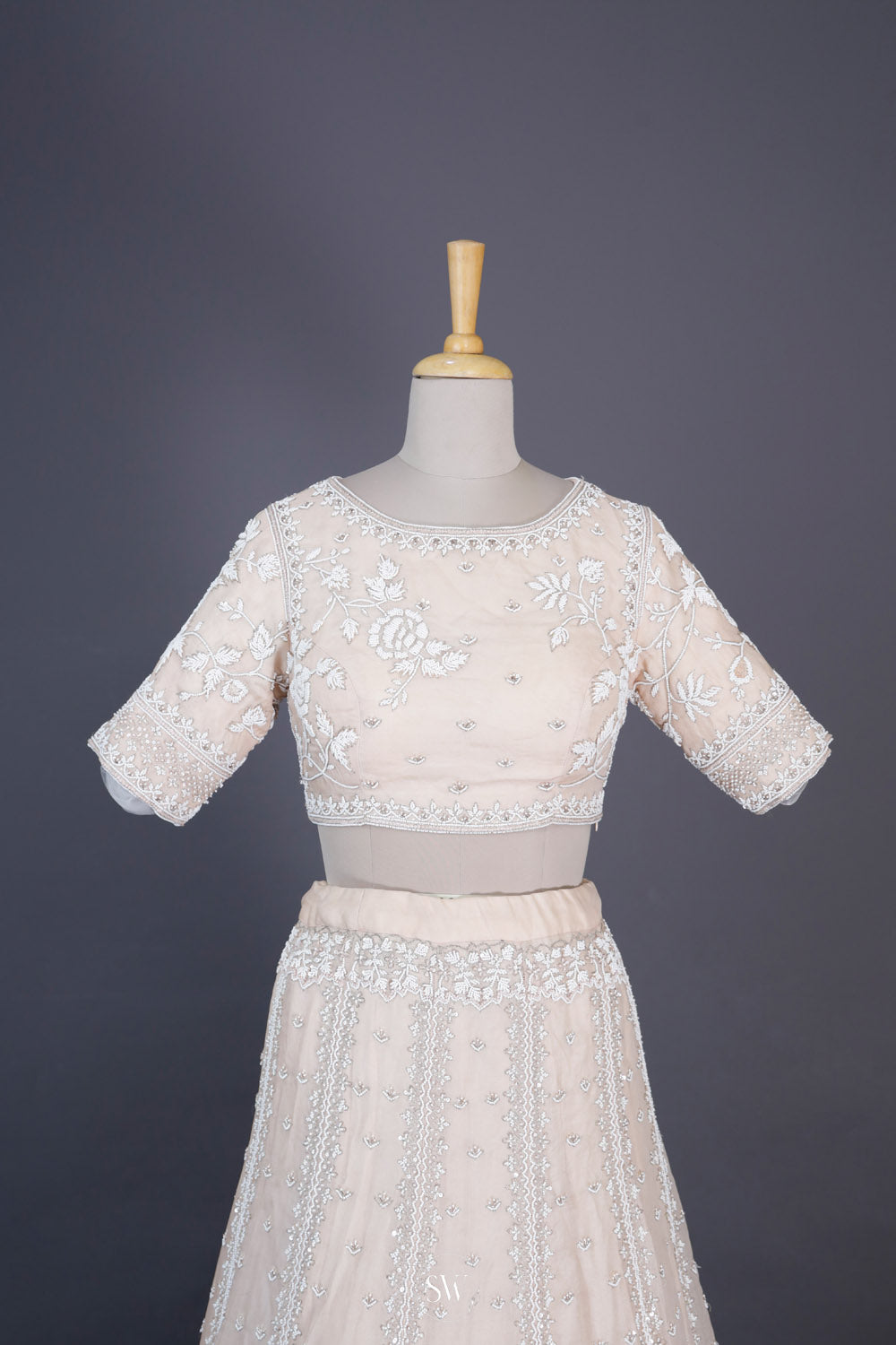 Cream White Organza Lehenga Set With Embroidery Detailing