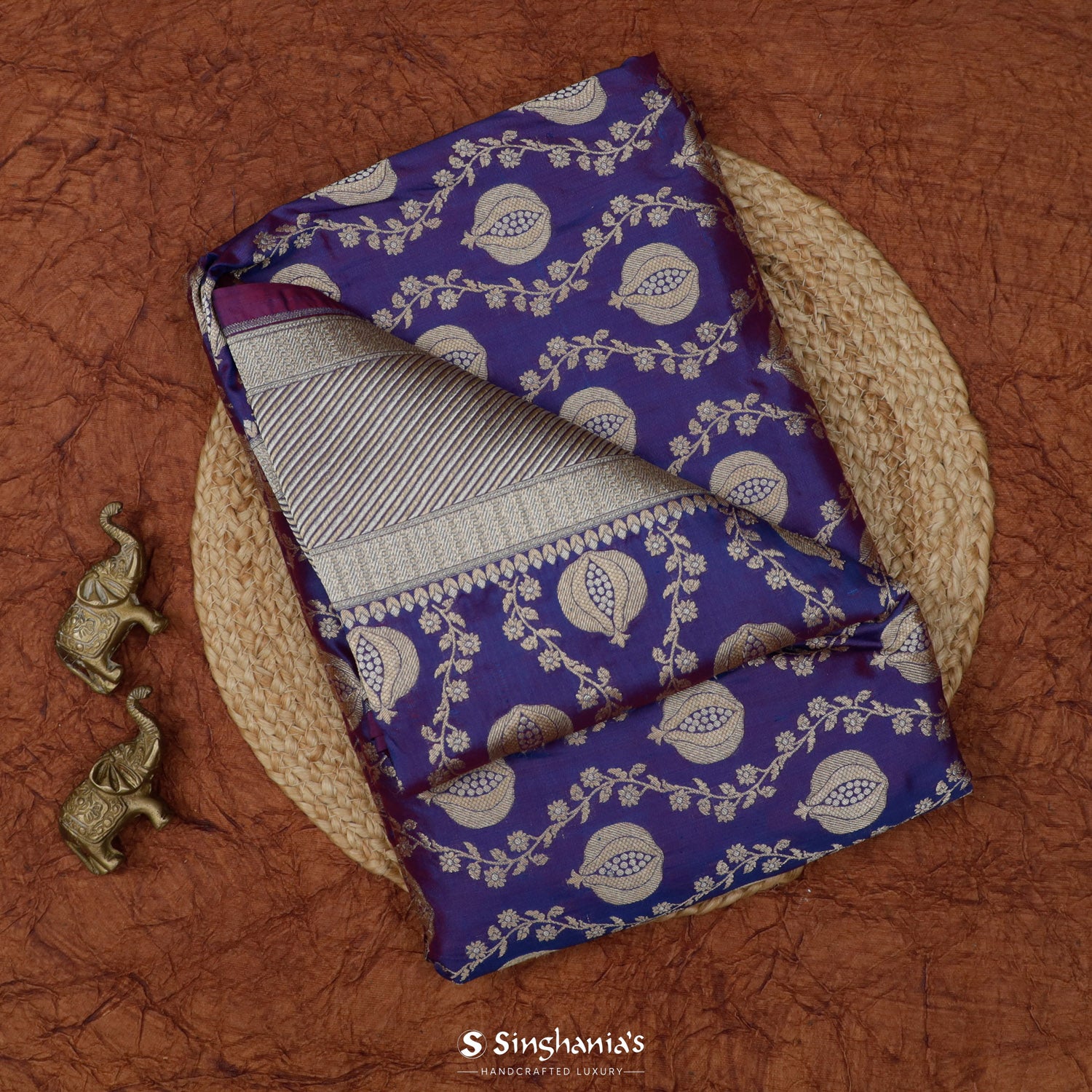 Deeply Violet Banarasi Silk Saree With Floral Jaal Pattern
