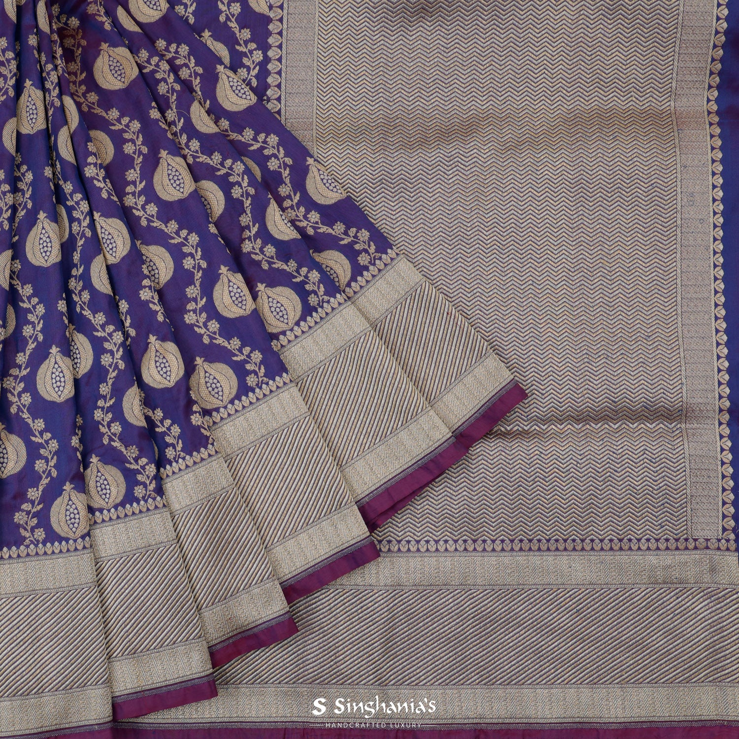 Deeply Violet Banarasi Silk Saree With Floral Jaal Pattern