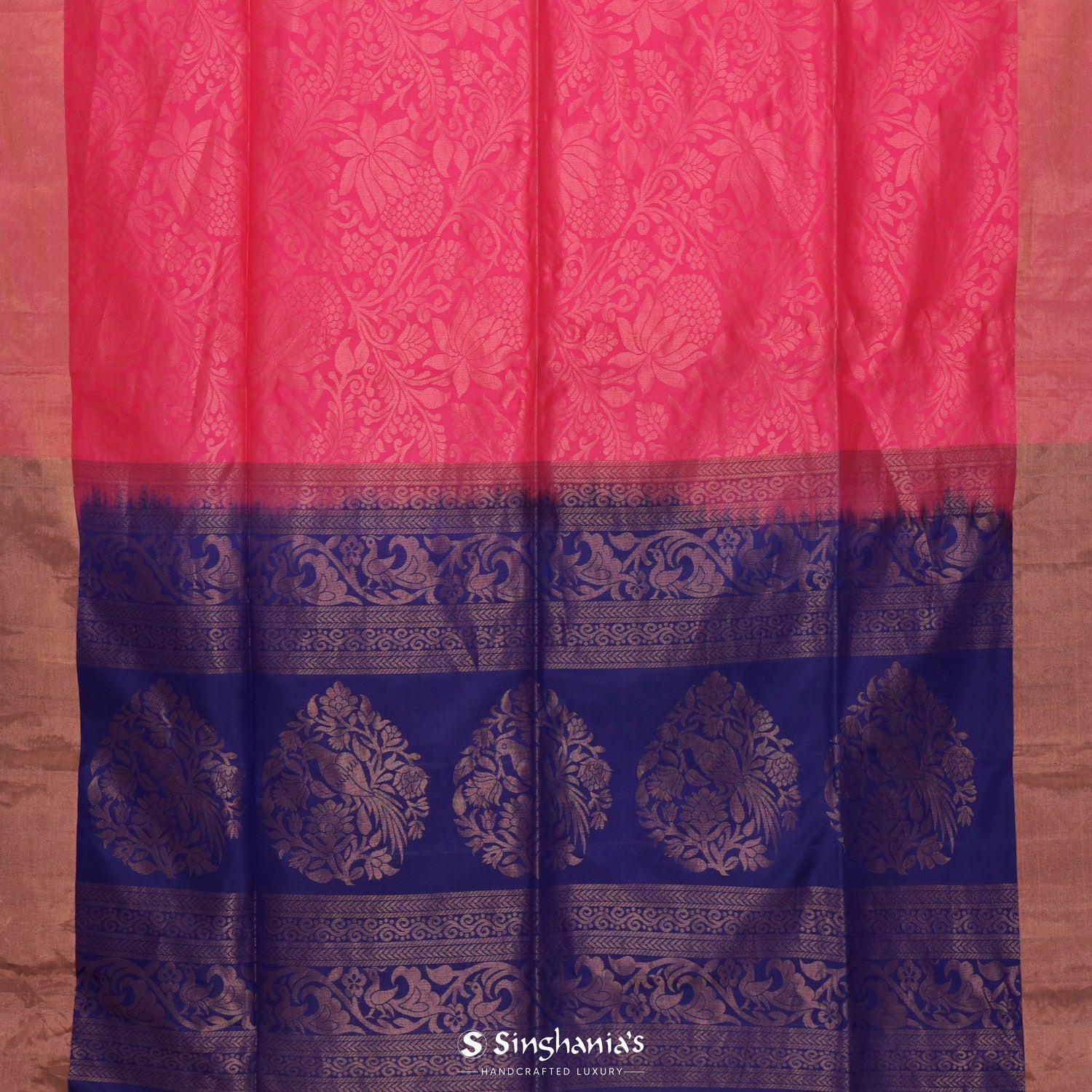 Light Crimson Pink Soft Silk Saree With Floral Pattern