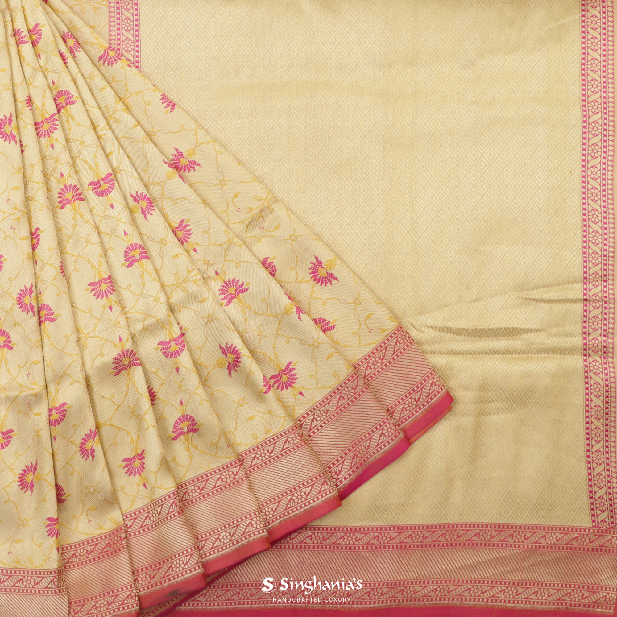 Lemon Yellow Tissue Saree With Banarasi Weaving