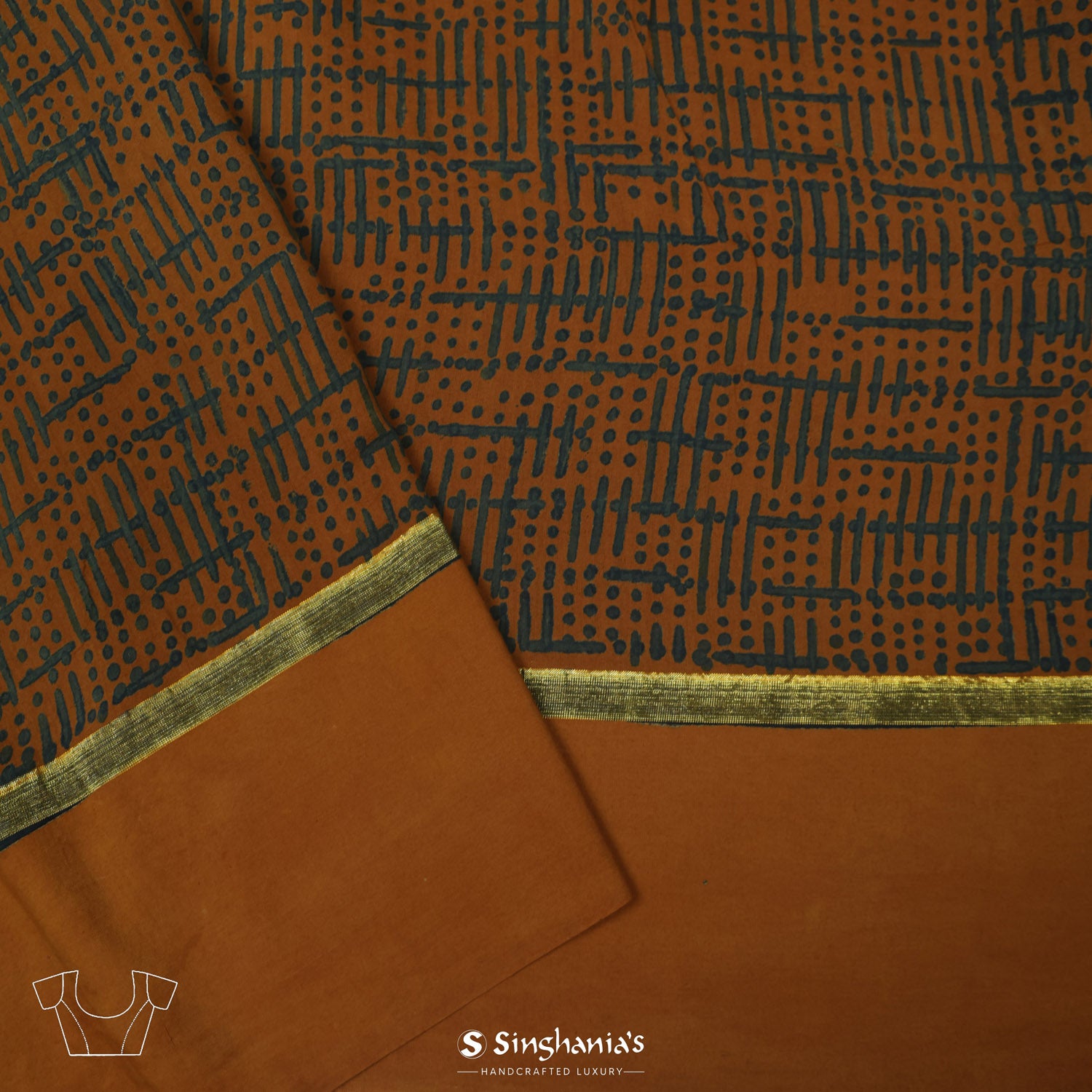 
Bronze Orange Printed Cotton Saree With Geometrical Pattern