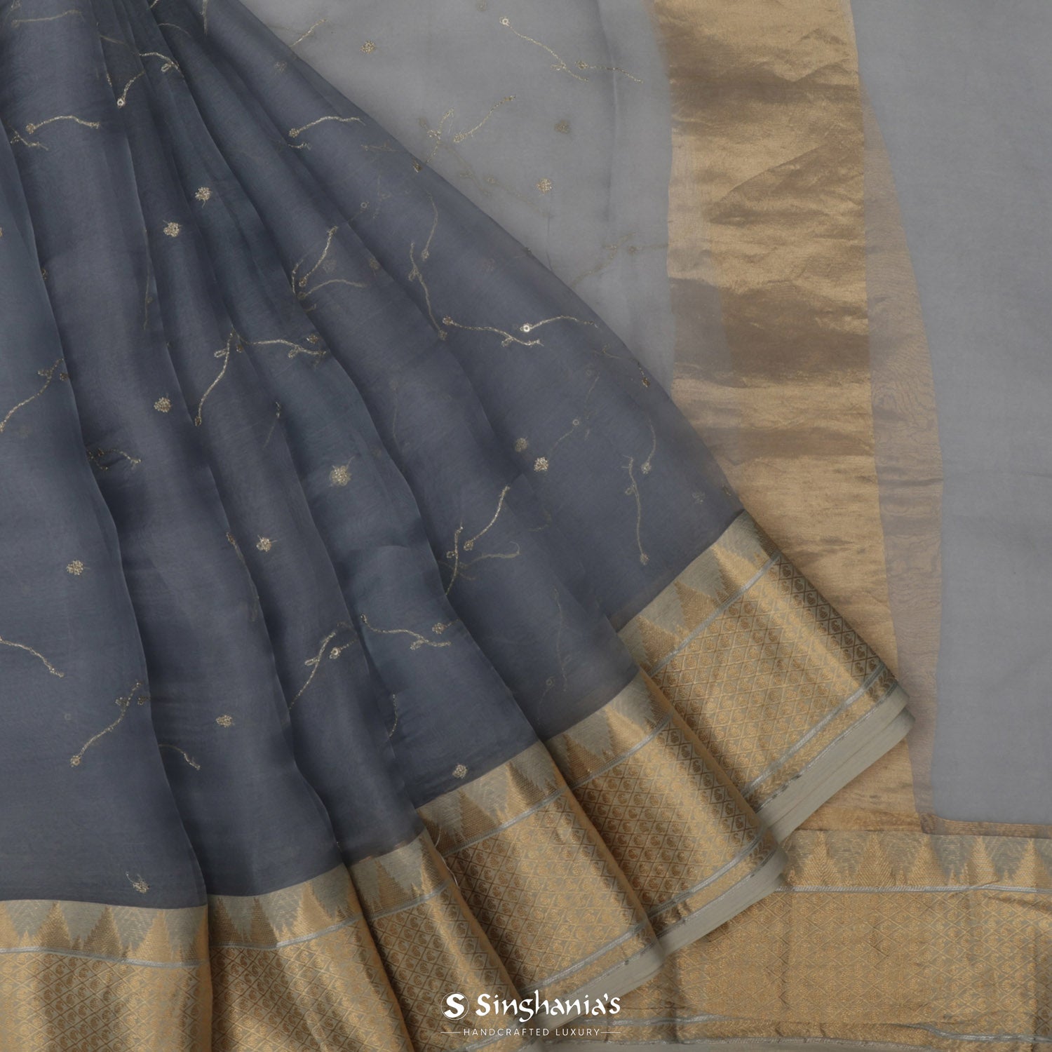 Nevada Gray Organza Saree With Zari Embroidery