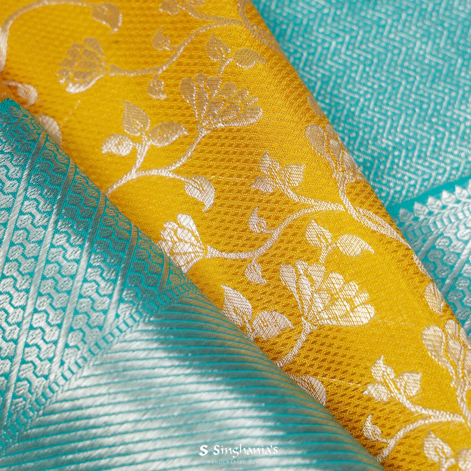 Sunglow Yellow Kanchi Saree With Floral Jaal Pattern