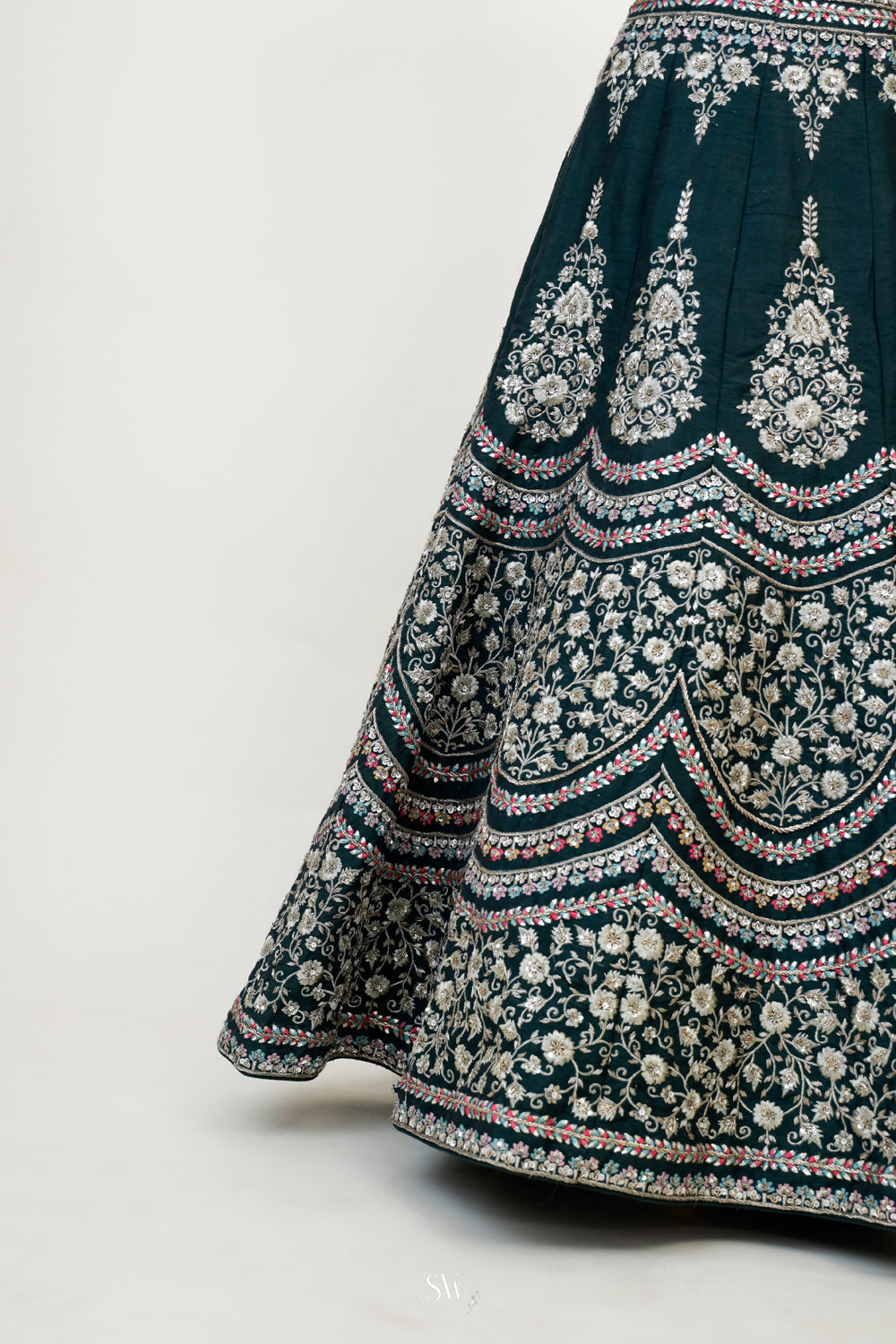 Dark Blue Raw Silk Lehenga Set With Embroidery Detailing