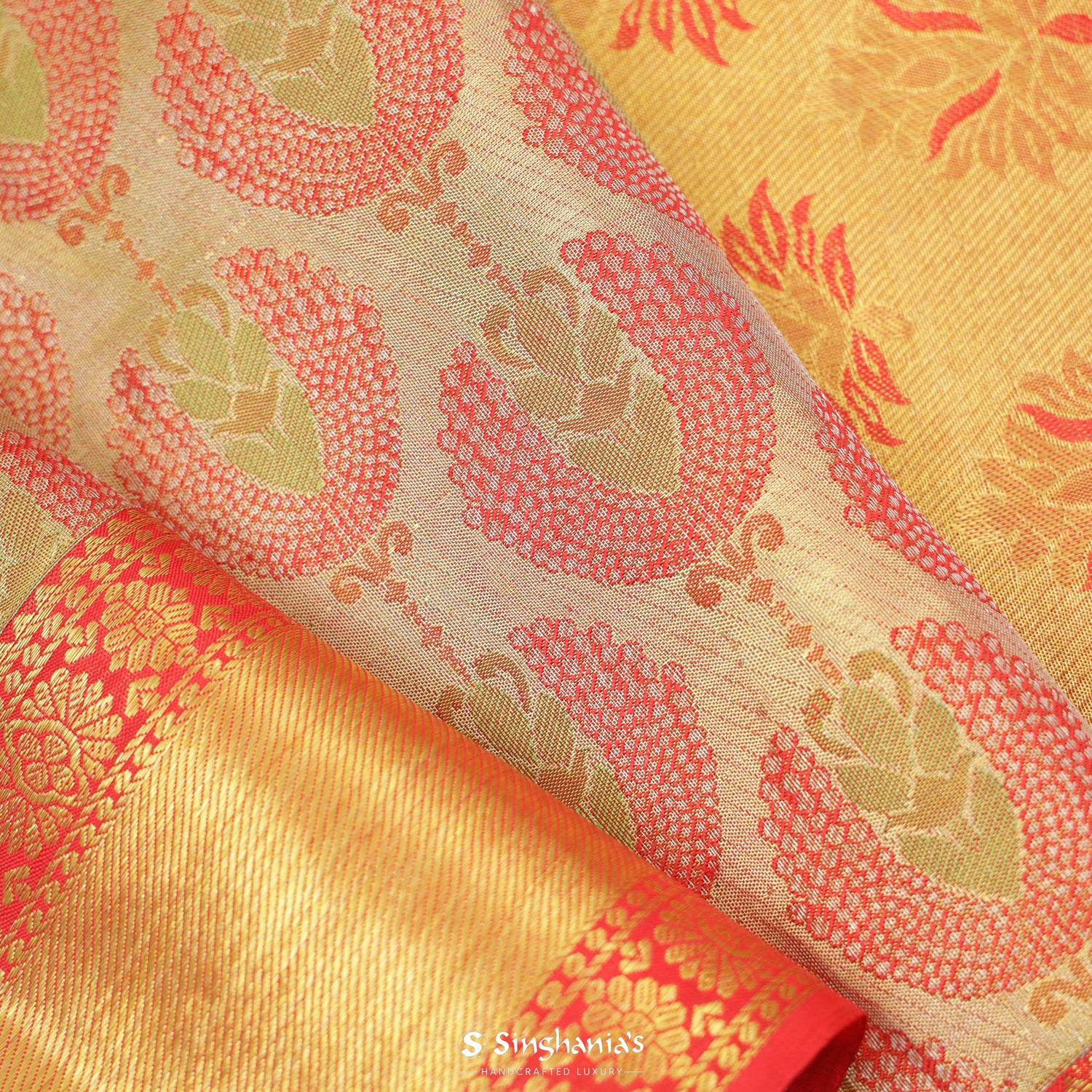 Beige Kanchi Saree With Meenakari Floral Butti Pattern