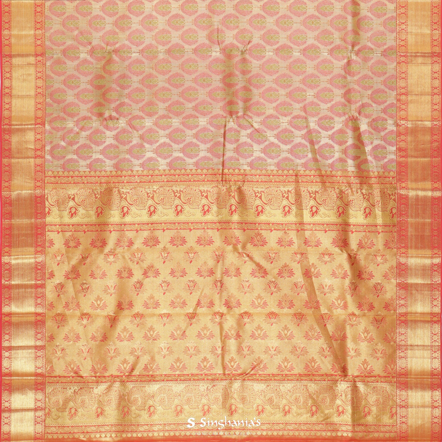 Beige Kanchi Saree With Meenakari Floral Butti Pattern