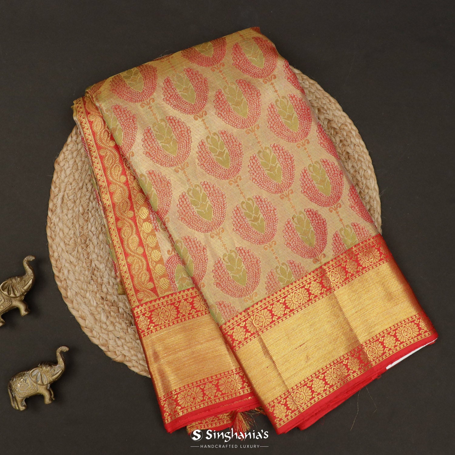 Beige Kanchi Saree With Meenakari Floral Butti Pattern