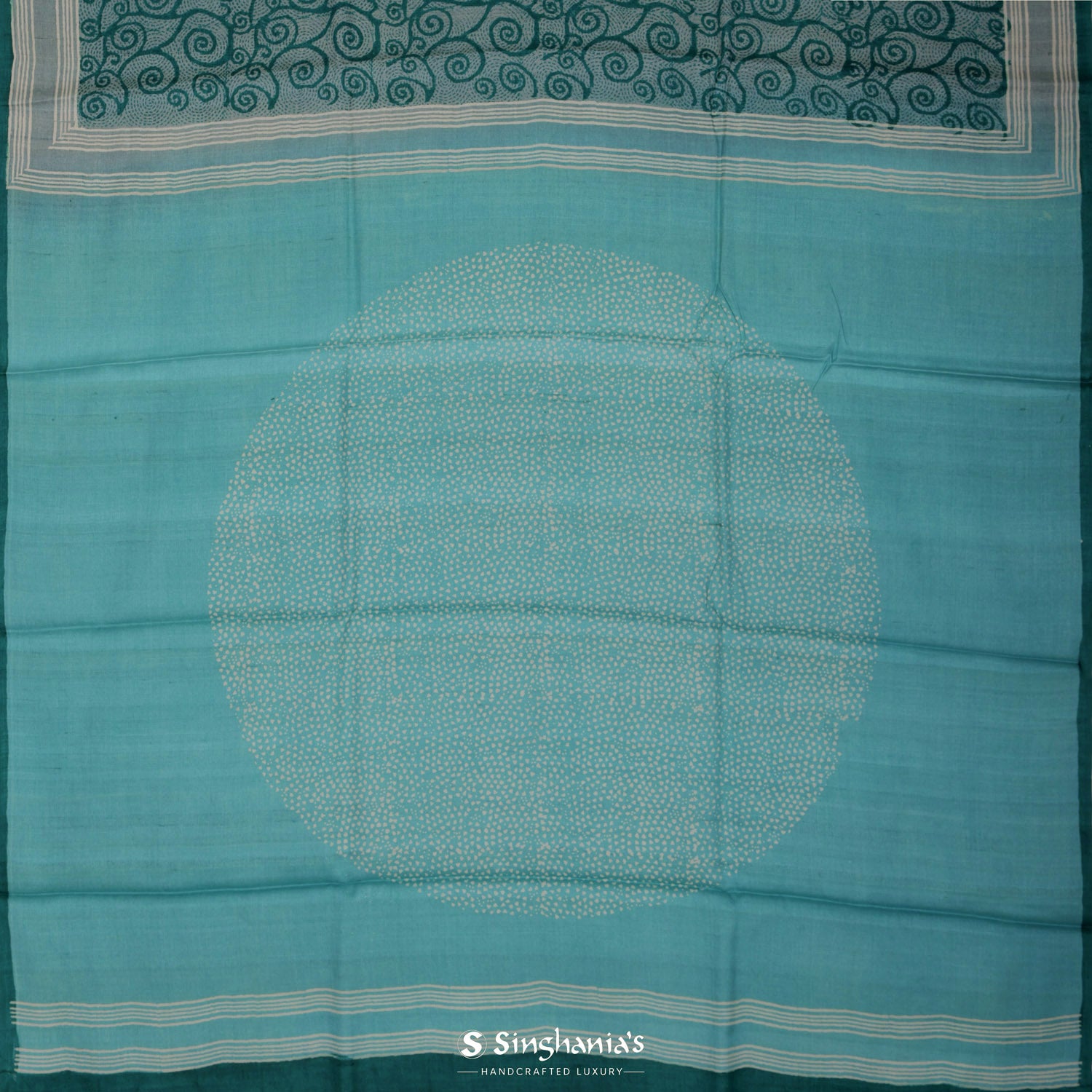 Light Turquoise Blue Tussar Silk Saree With Floral Printed Pattern