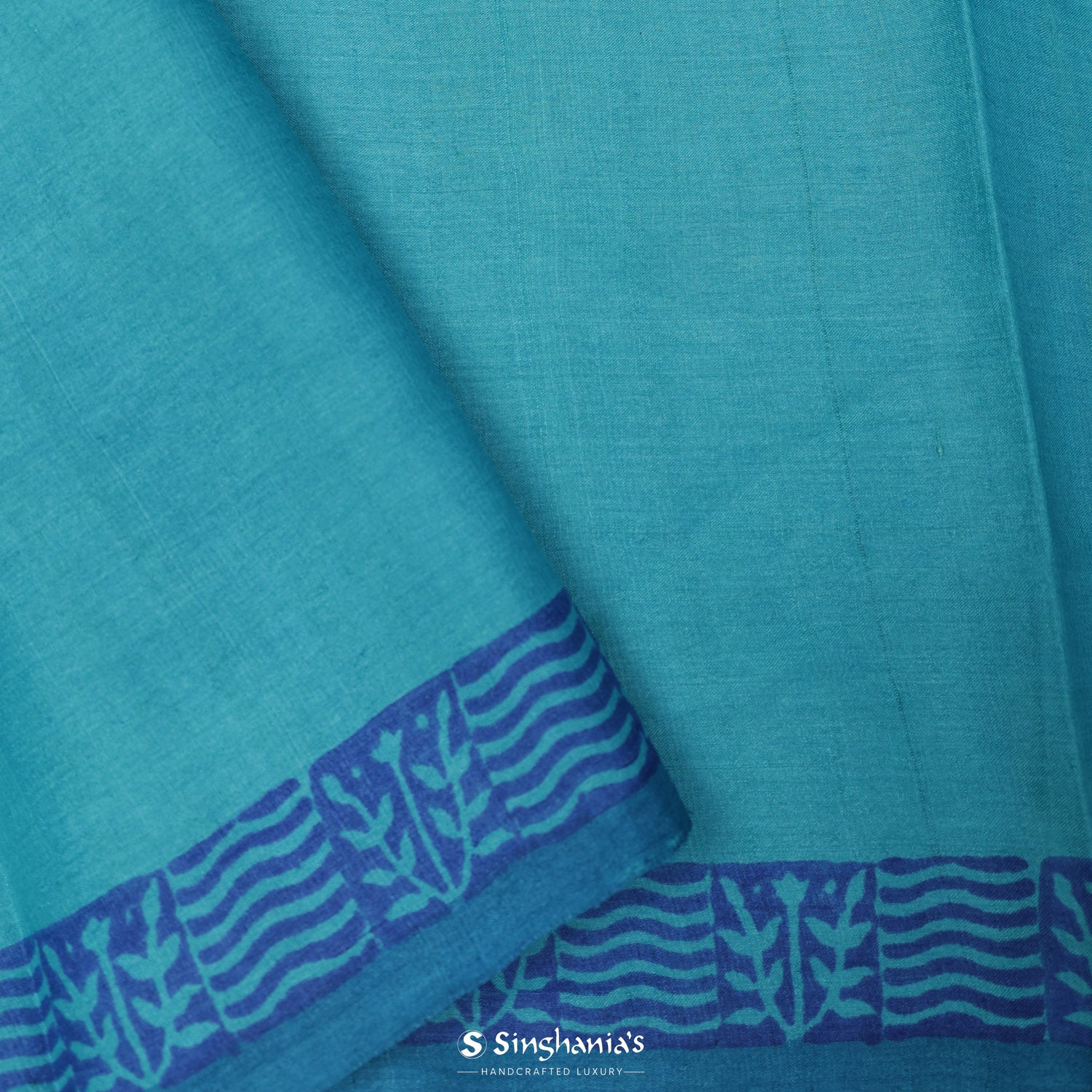 Aquamarine Blue Tussar Silk Saree With Printed Abstract Printed Pattern