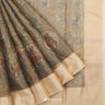 Deep Gray Printed Tissue Saree With Kalamkari Inspired Pattern