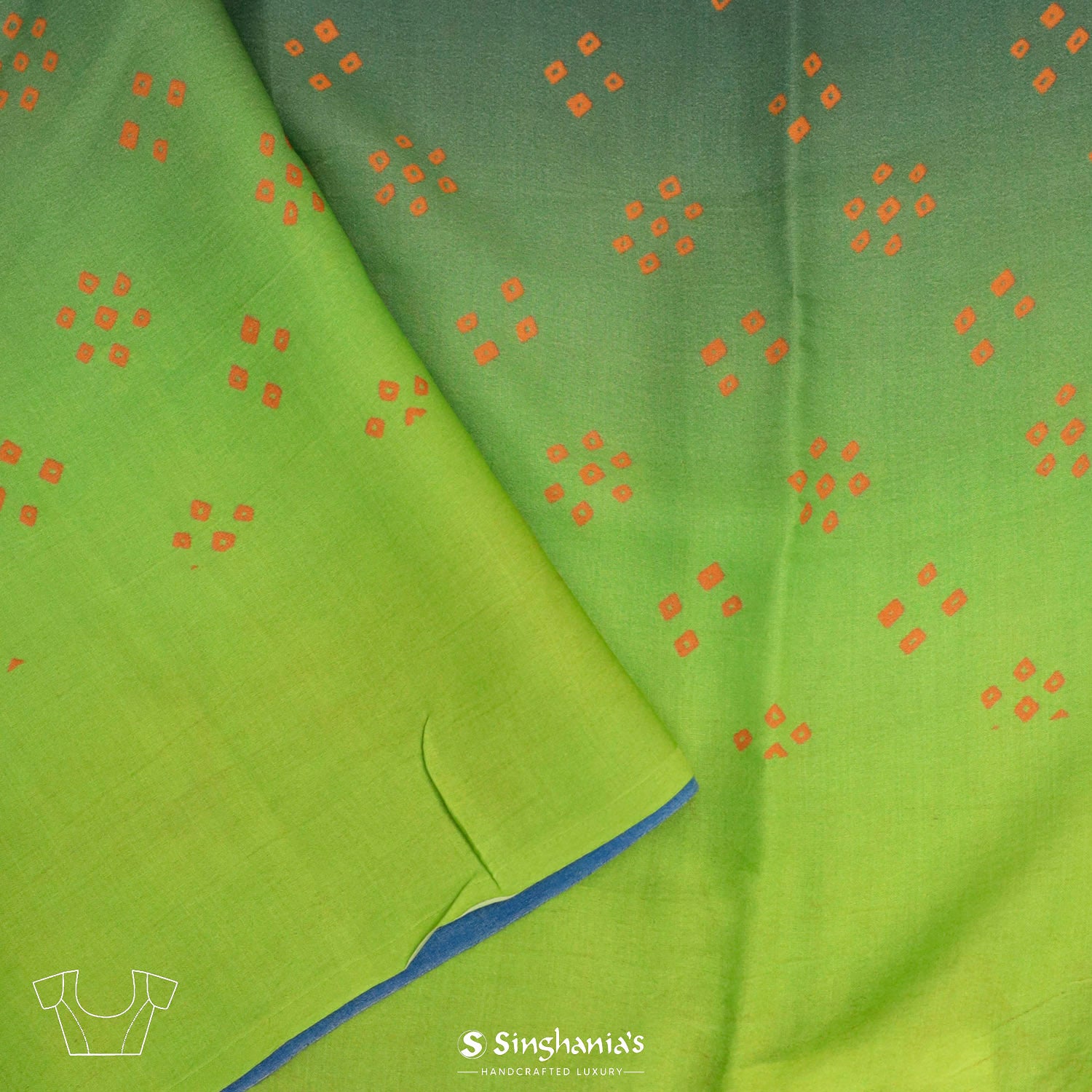 Vibrant Blue Printed Satin Saree With Bandhini Pattern