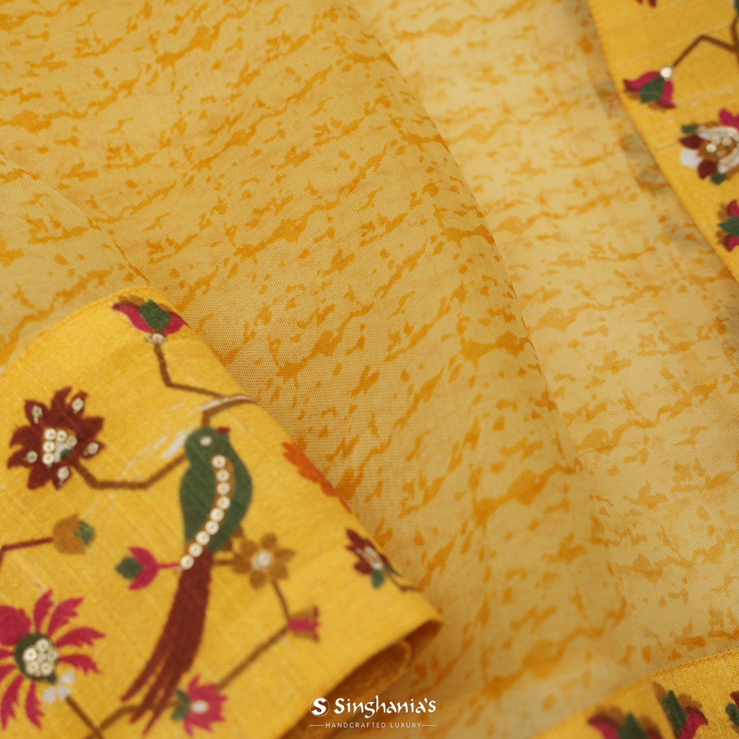 Royal Yellow Organza Saree With Embroidery