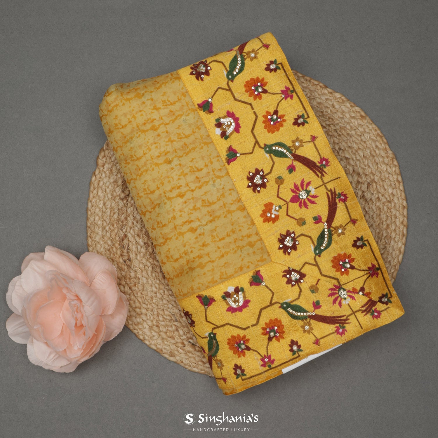 Royal Yellow Organza Saree With Embroidery