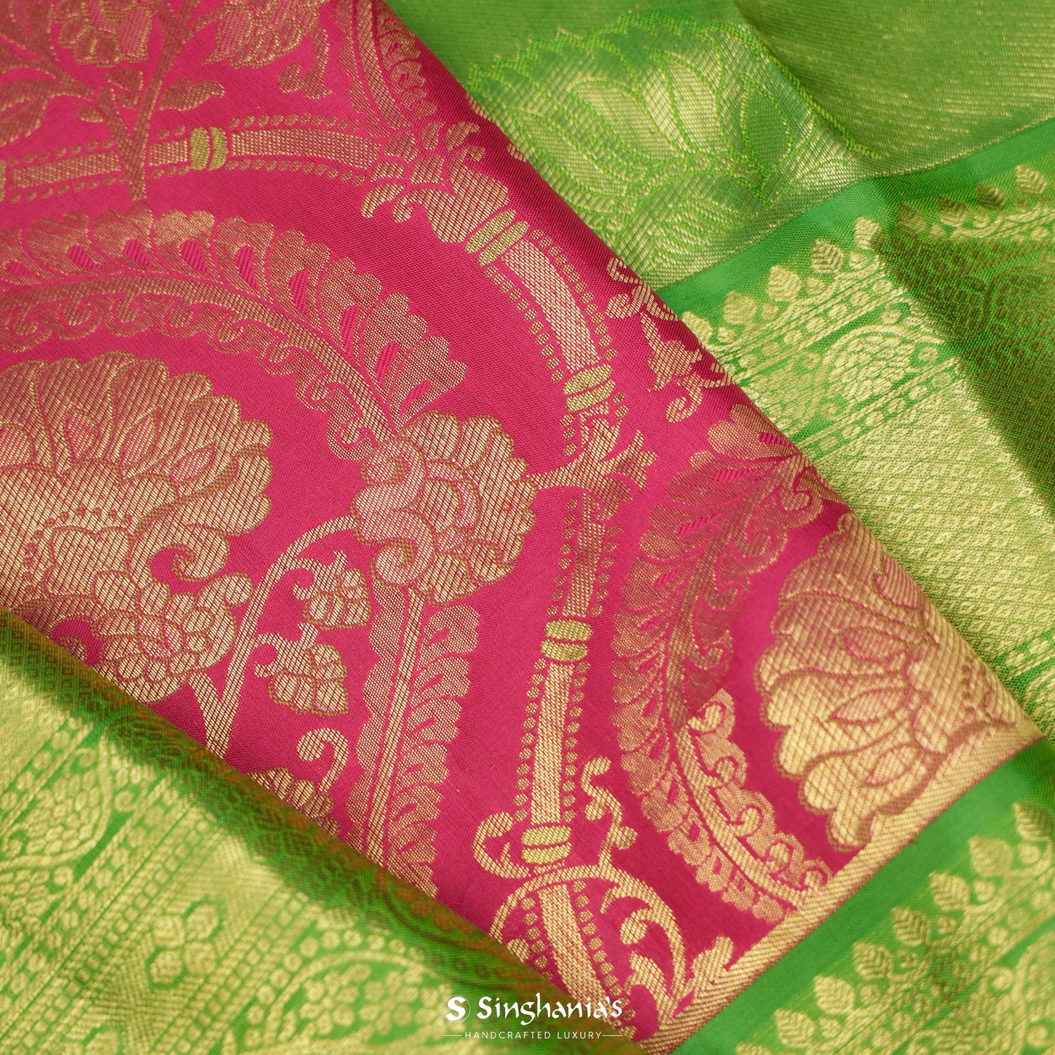 Magenta-Rich Pink Kanjivaram Silk Saree With Floral Jaal Pattern