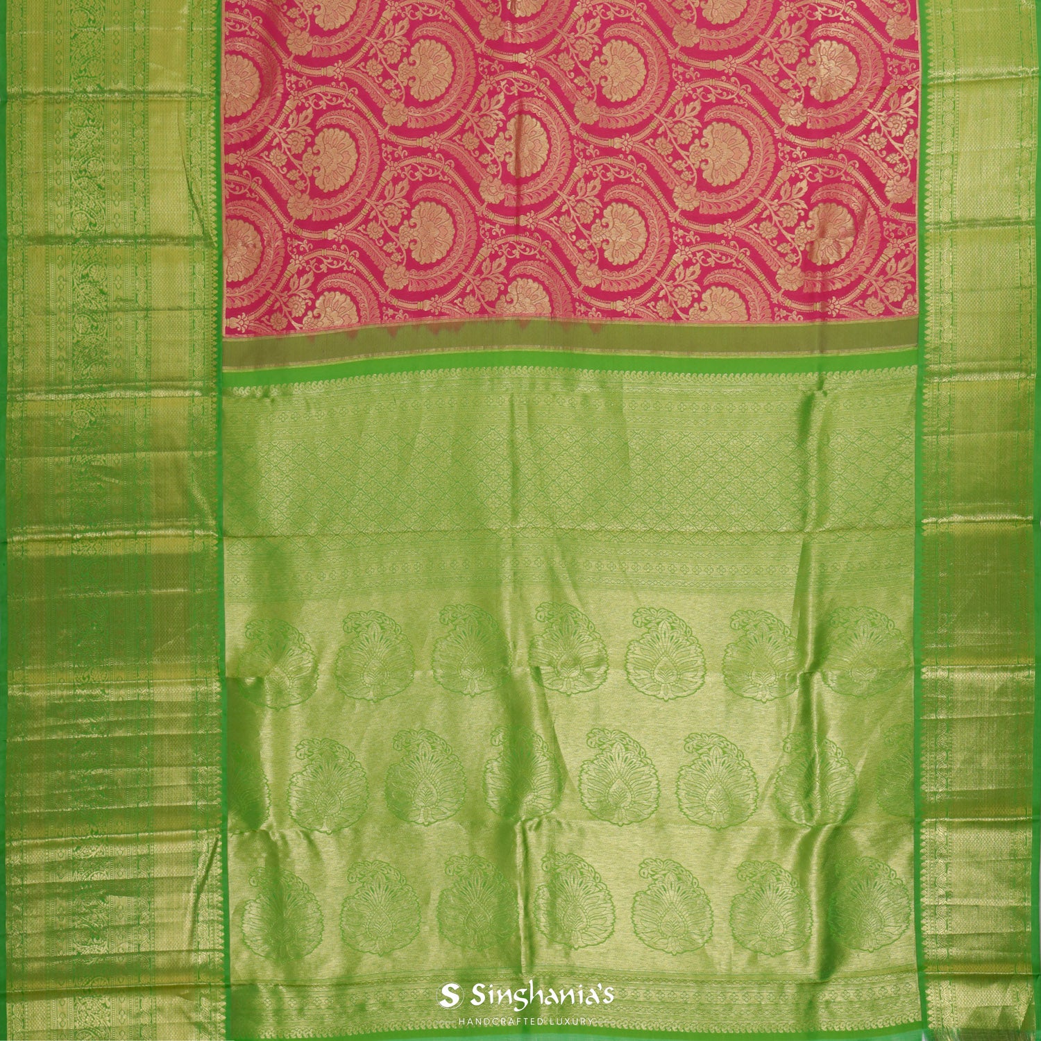 Magenta-Rich Pink Kanjivaram Silk Saree With Floral Jaal Pattern