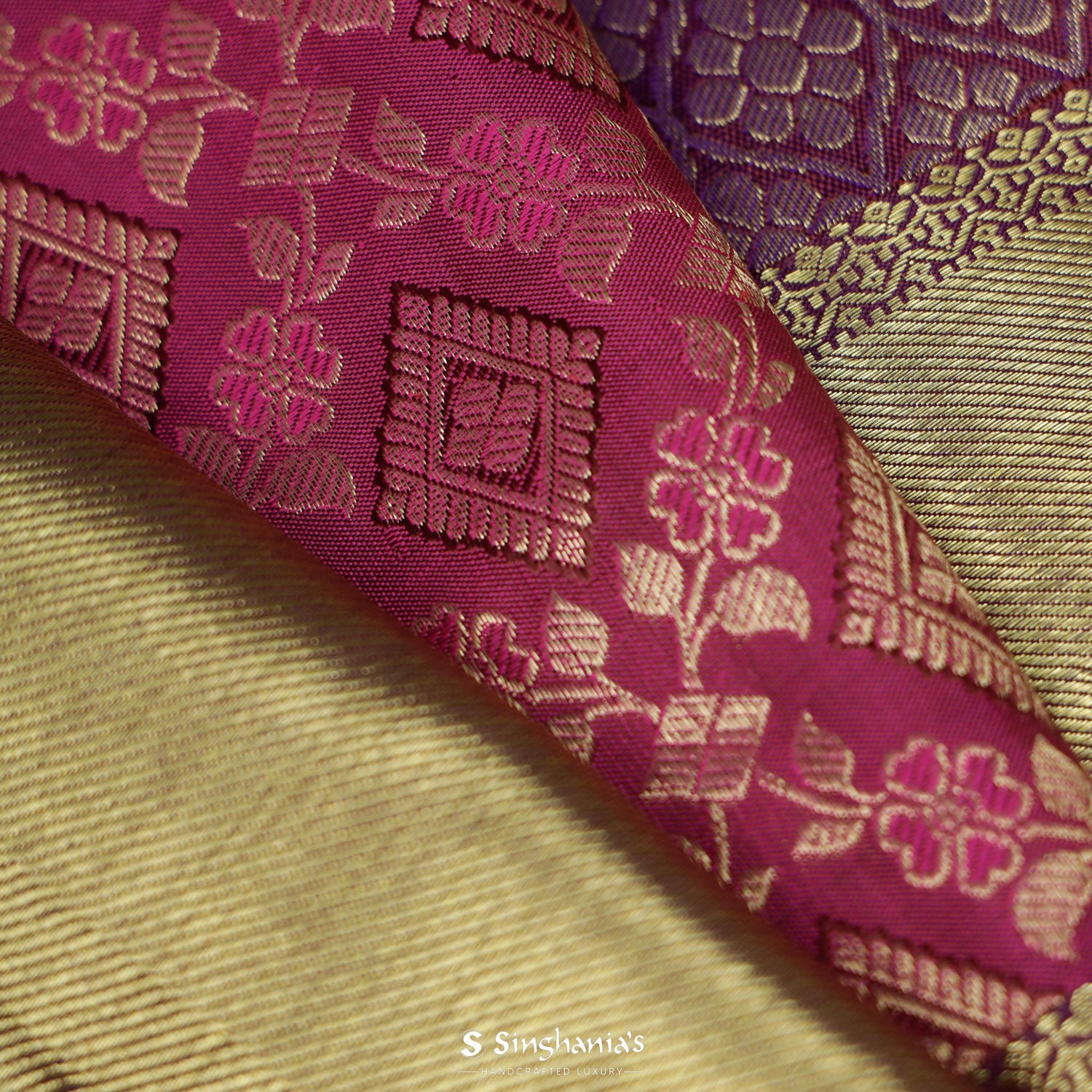 Amaranth Purple Kanchi Saree With Floral Jaal Pattern