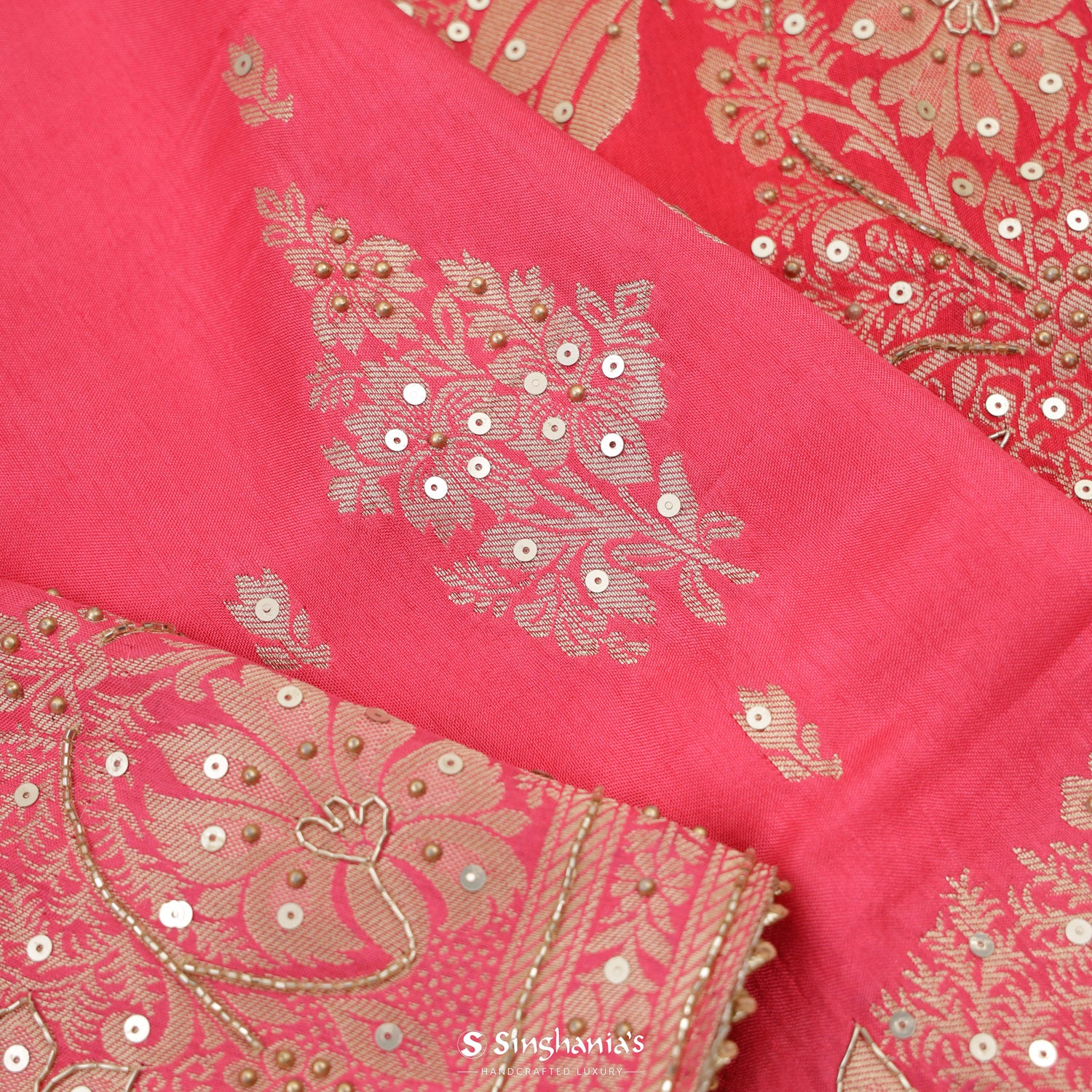 Watermelon Pink Silk Saree With Embroidery