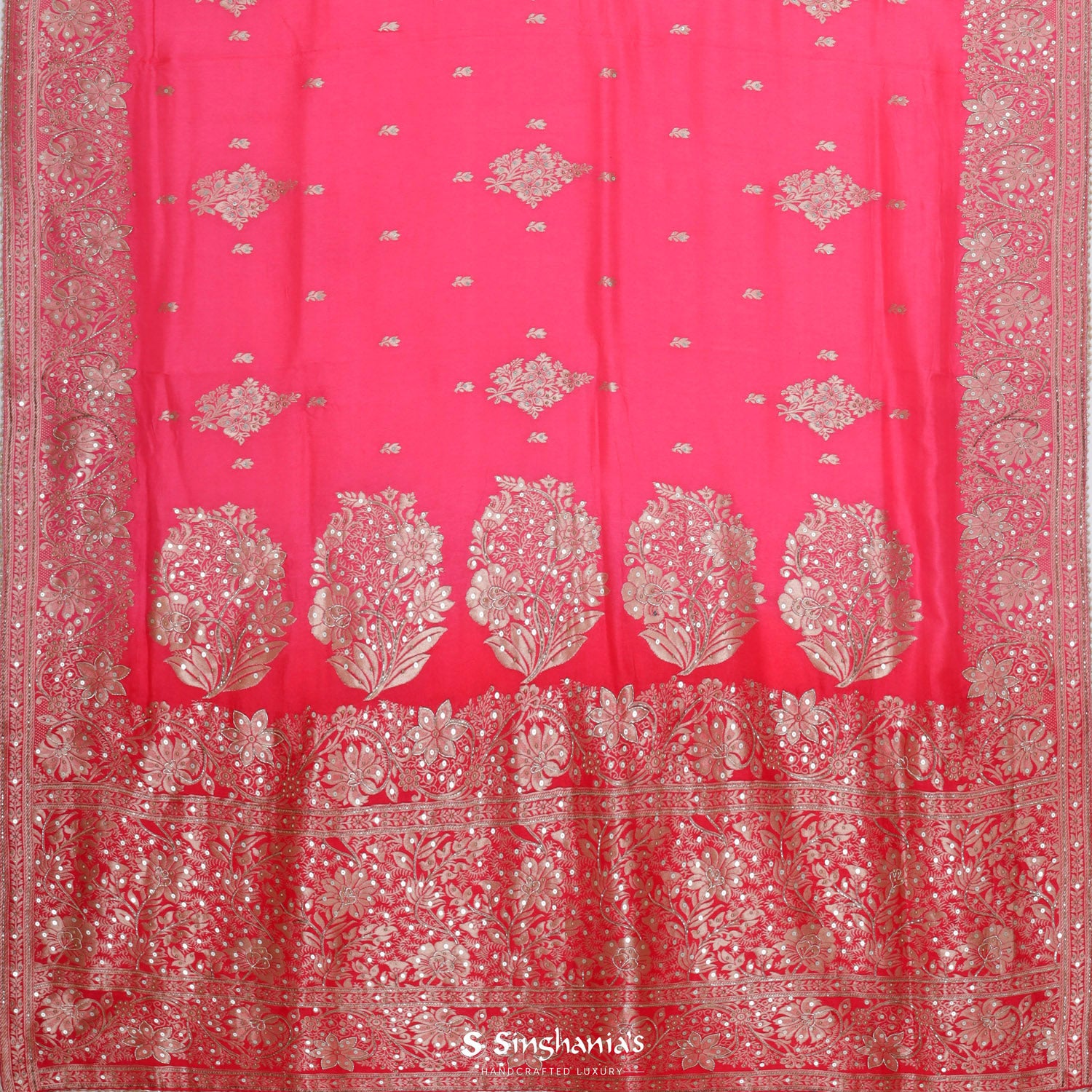 Watermelon Pink Silk Saree With Embroidery