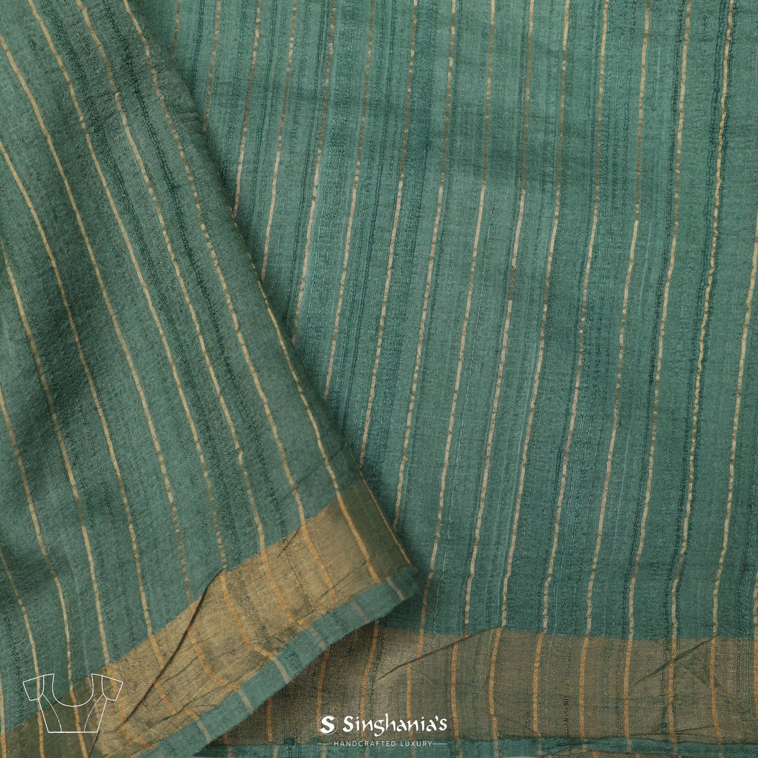 Dark Sea Green Tussar Saree With Mukaish Work