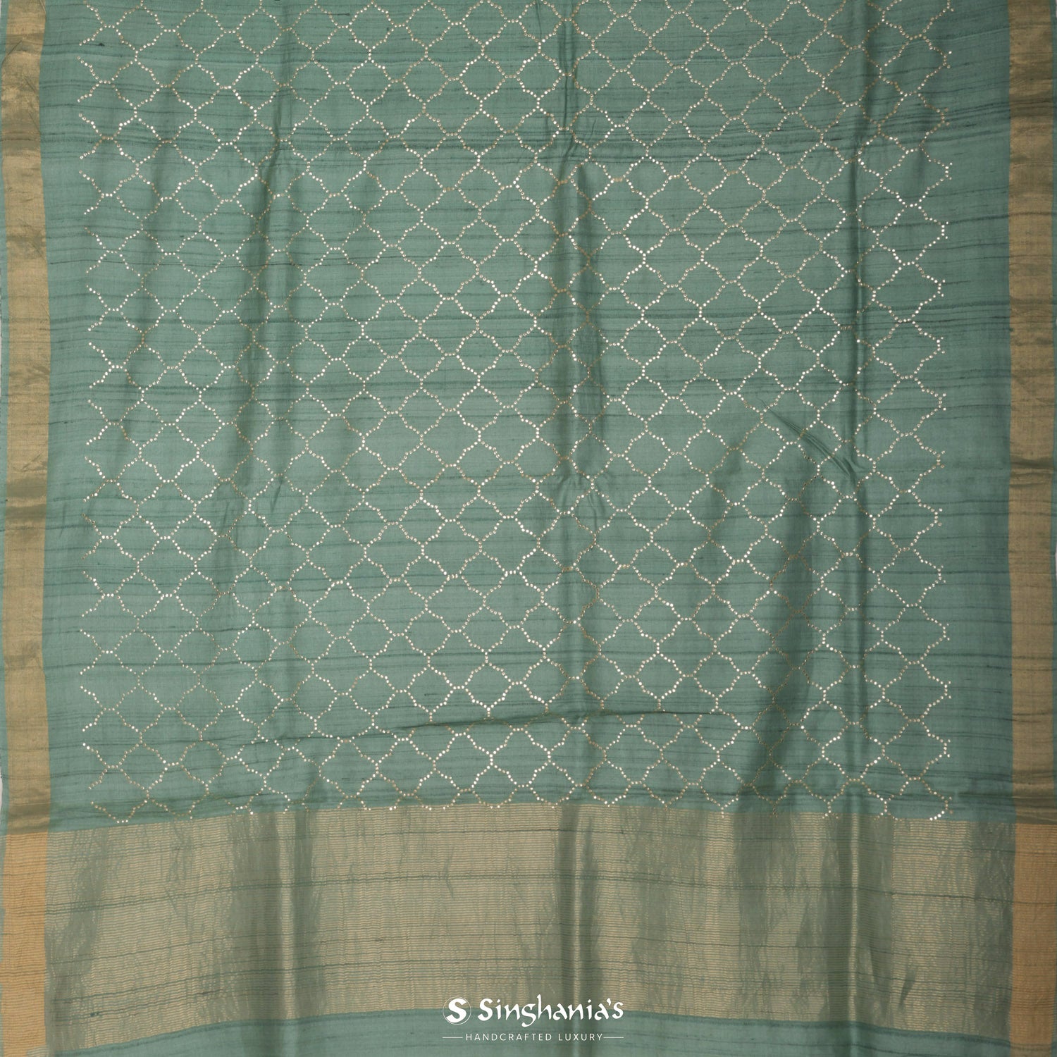 Dark Sea Green Tussar Saree With Mukaish Work