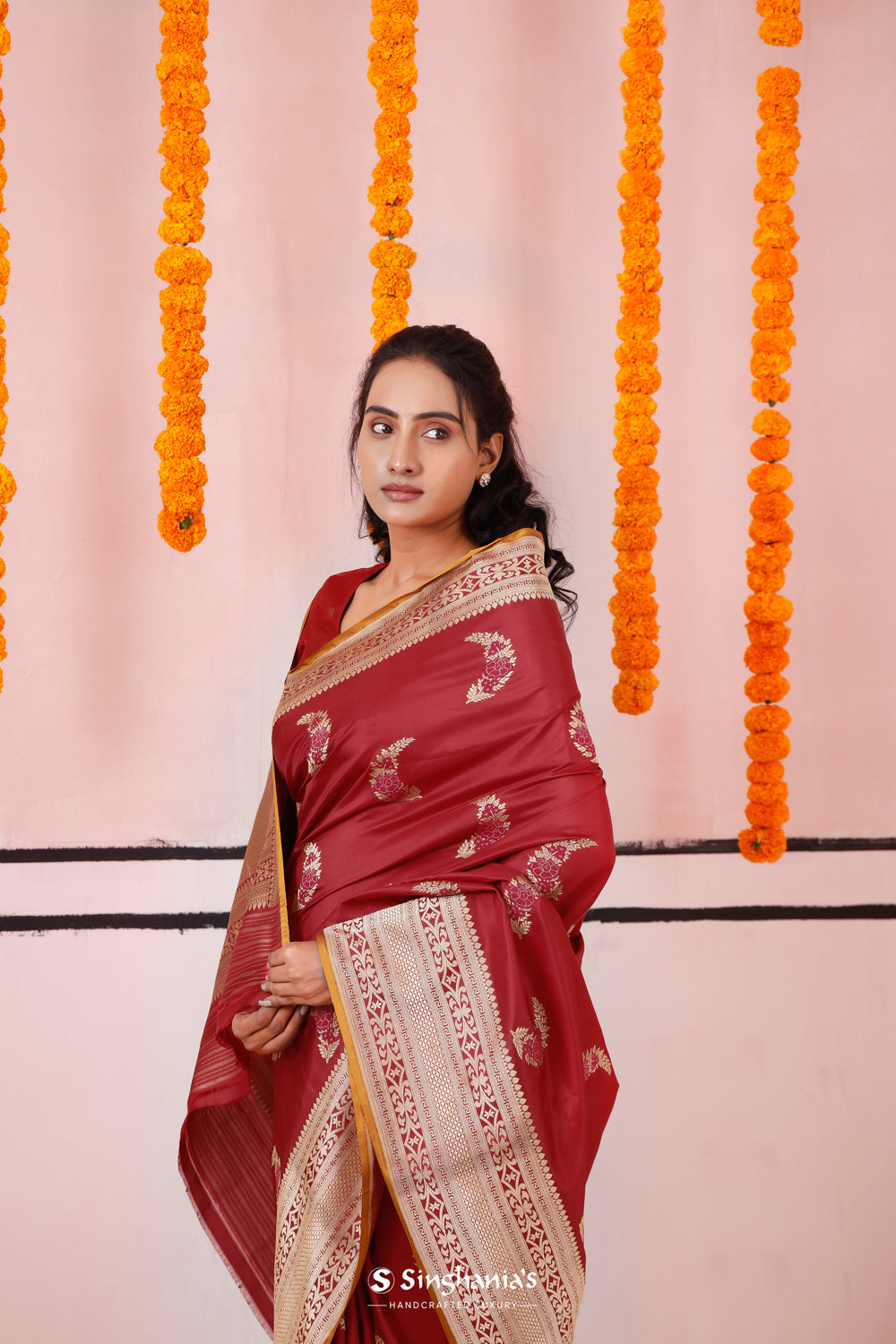 Ruby Pink Banarasi Silk Saree With Meenakari Butta