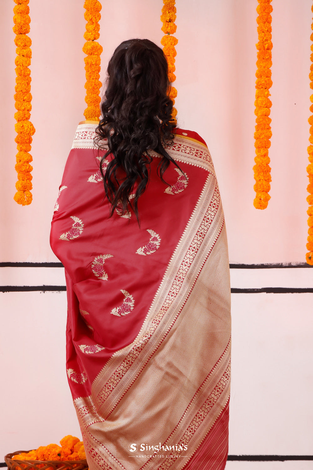 Ruby Pink Banarasi Silk Saree With Meenakari Butta