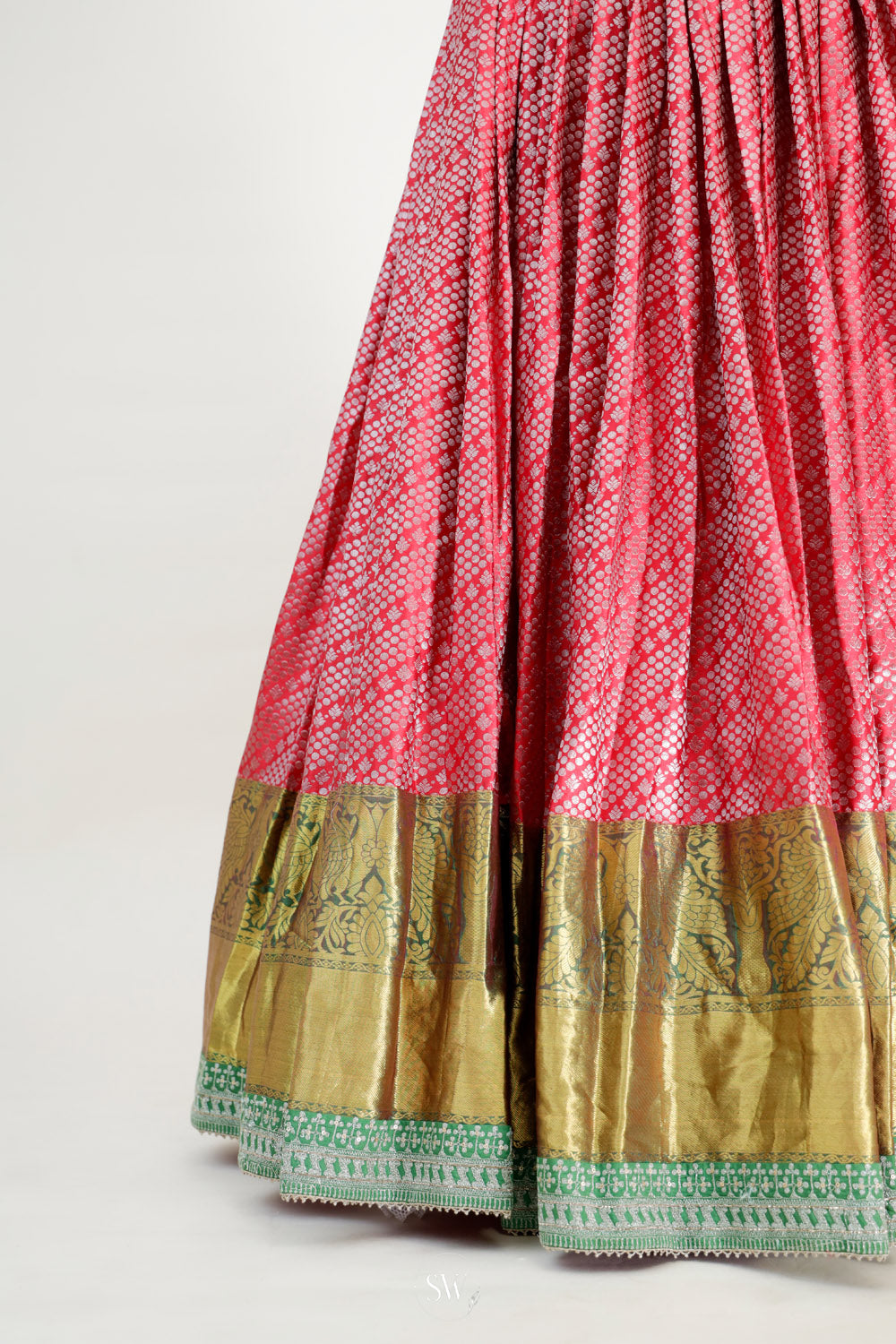 Desire Red-Green Silk Lehenga Set With Zari Weaving