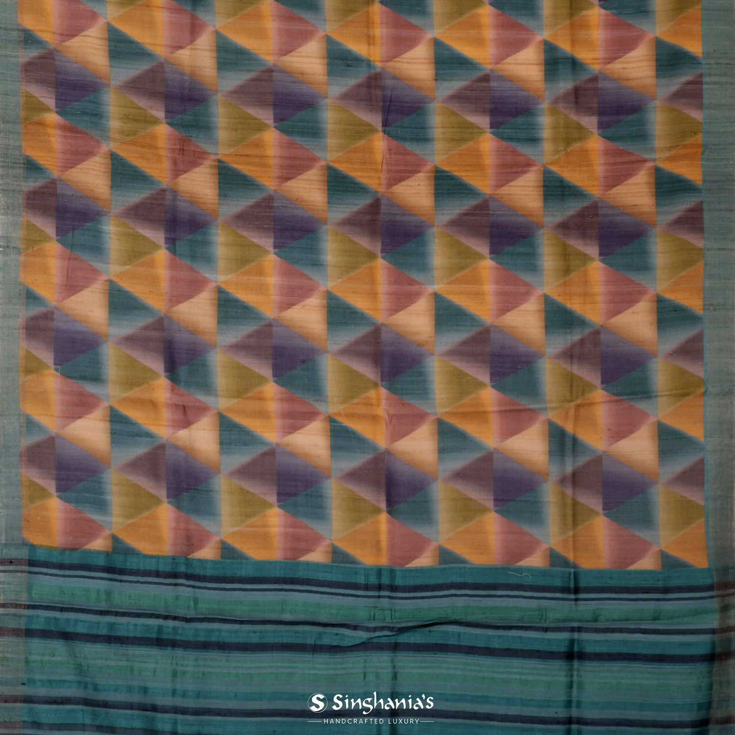 Green Multi-Color Tussar Printed Silk Saree With Abstract Pattern