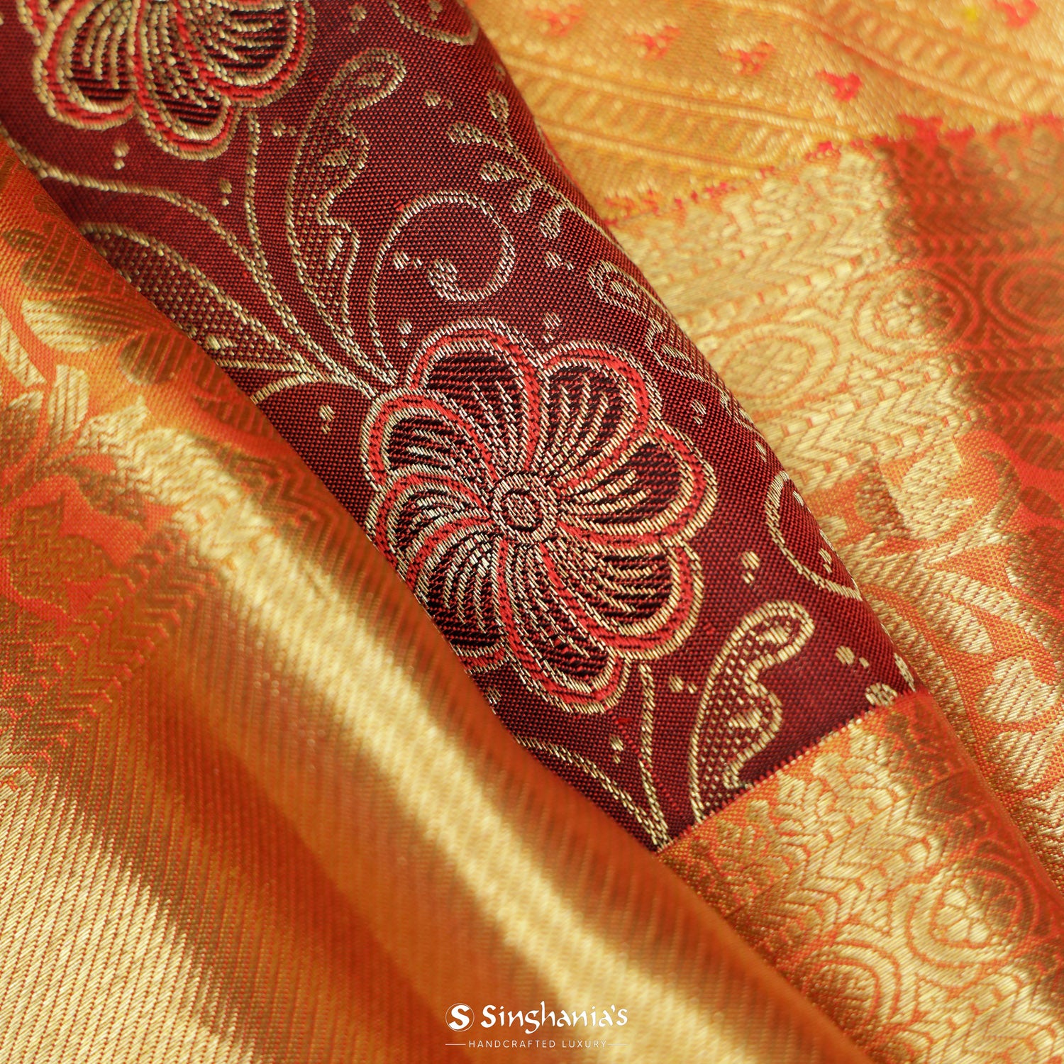Maroon Kanjivaram Silk Saree With Floral Jaal Pattern