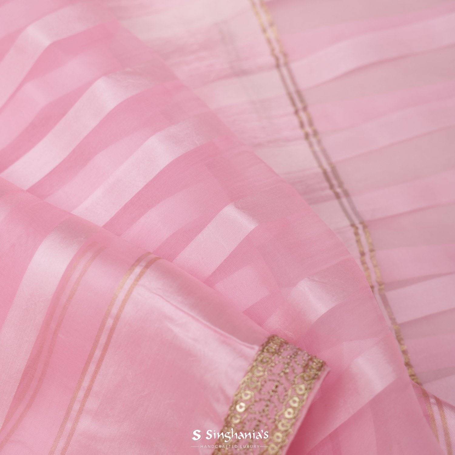 Light Hot Pink Organza Saree With Stripes