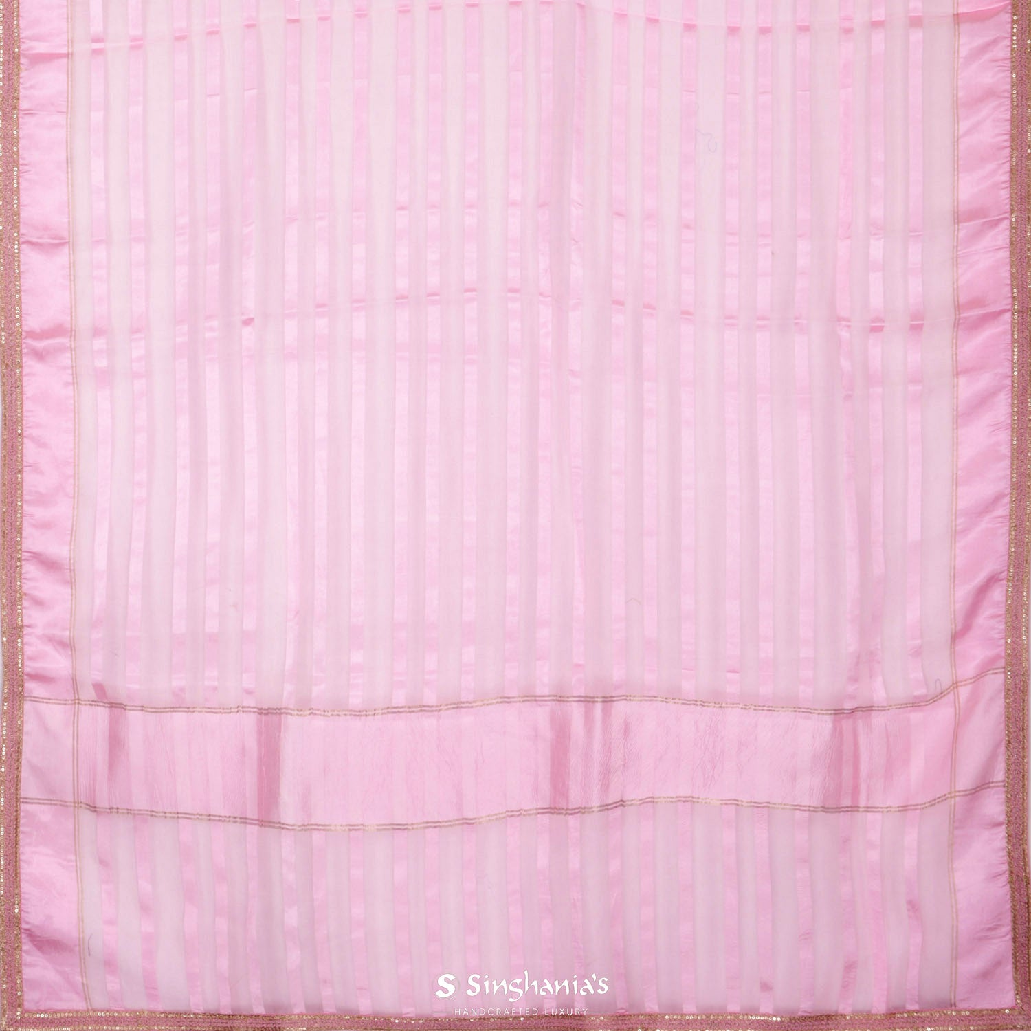 Light Hot Pink Organza Saree With Stripes