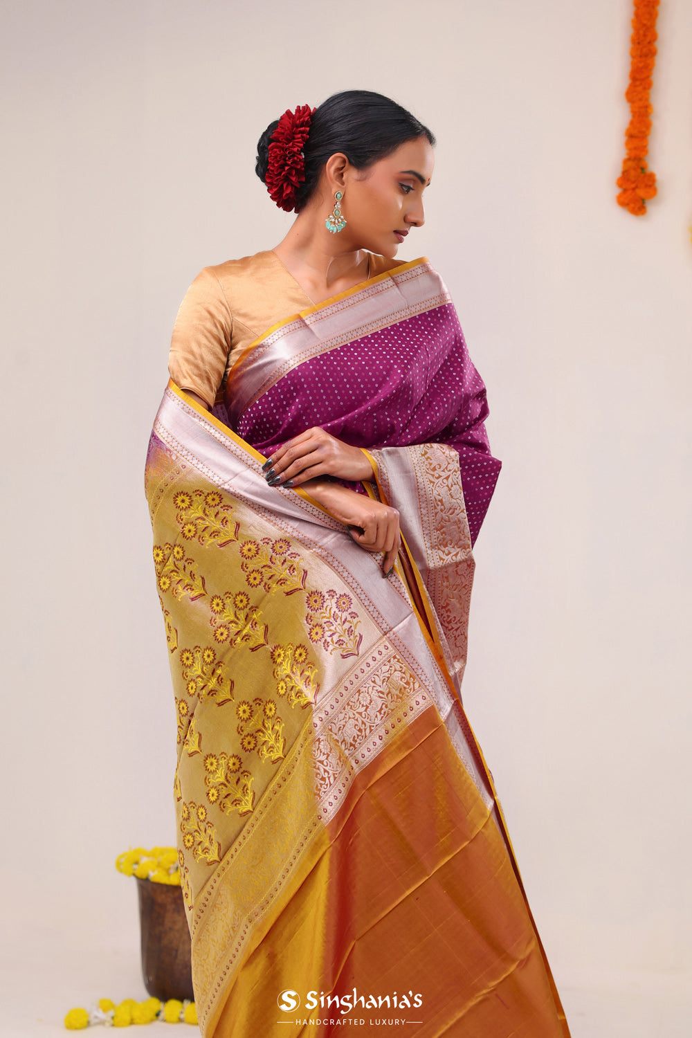 Magenta Pink Butti Kanjivaram Silk Saree