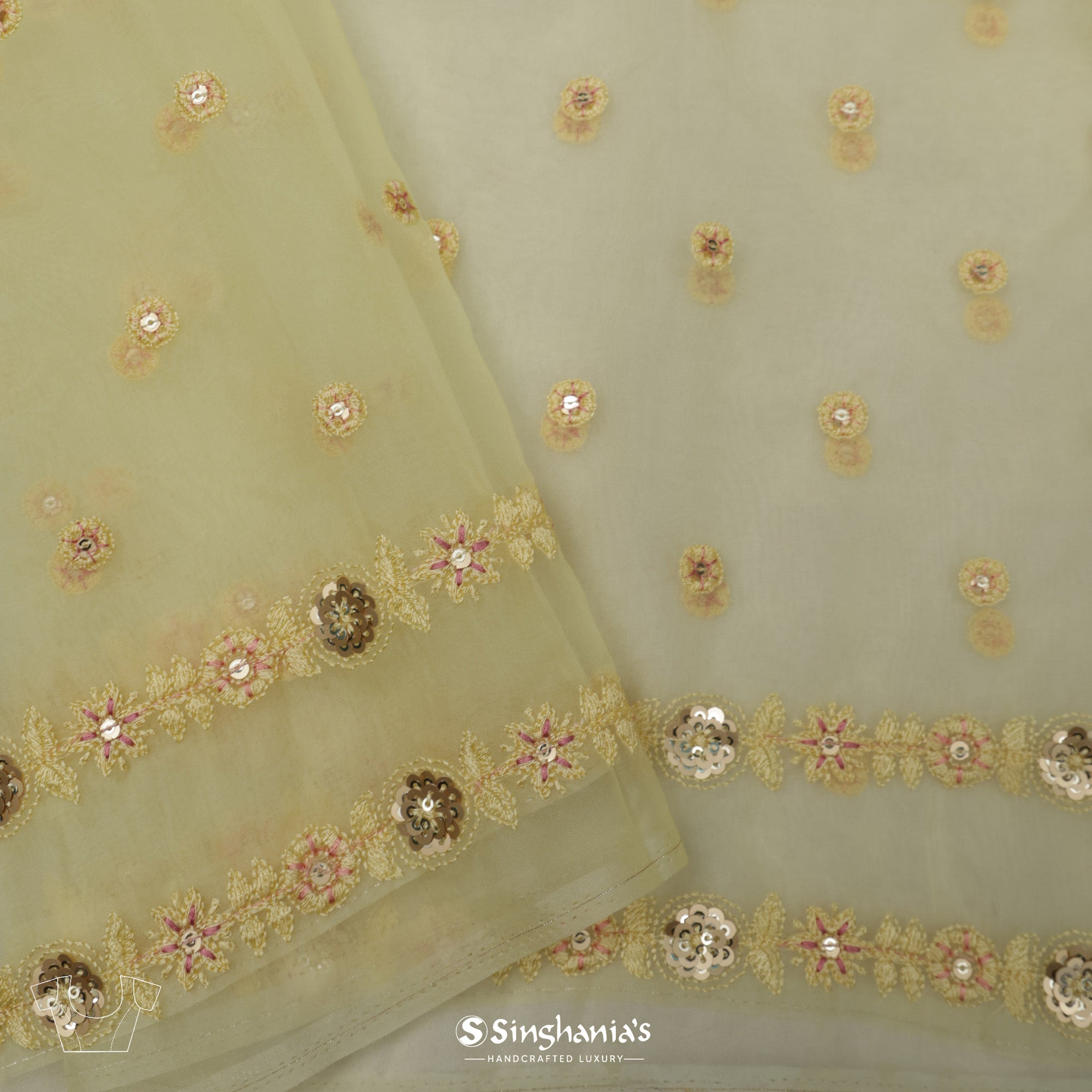 Vintage Yellow Organza Saree With Thread Embroidery