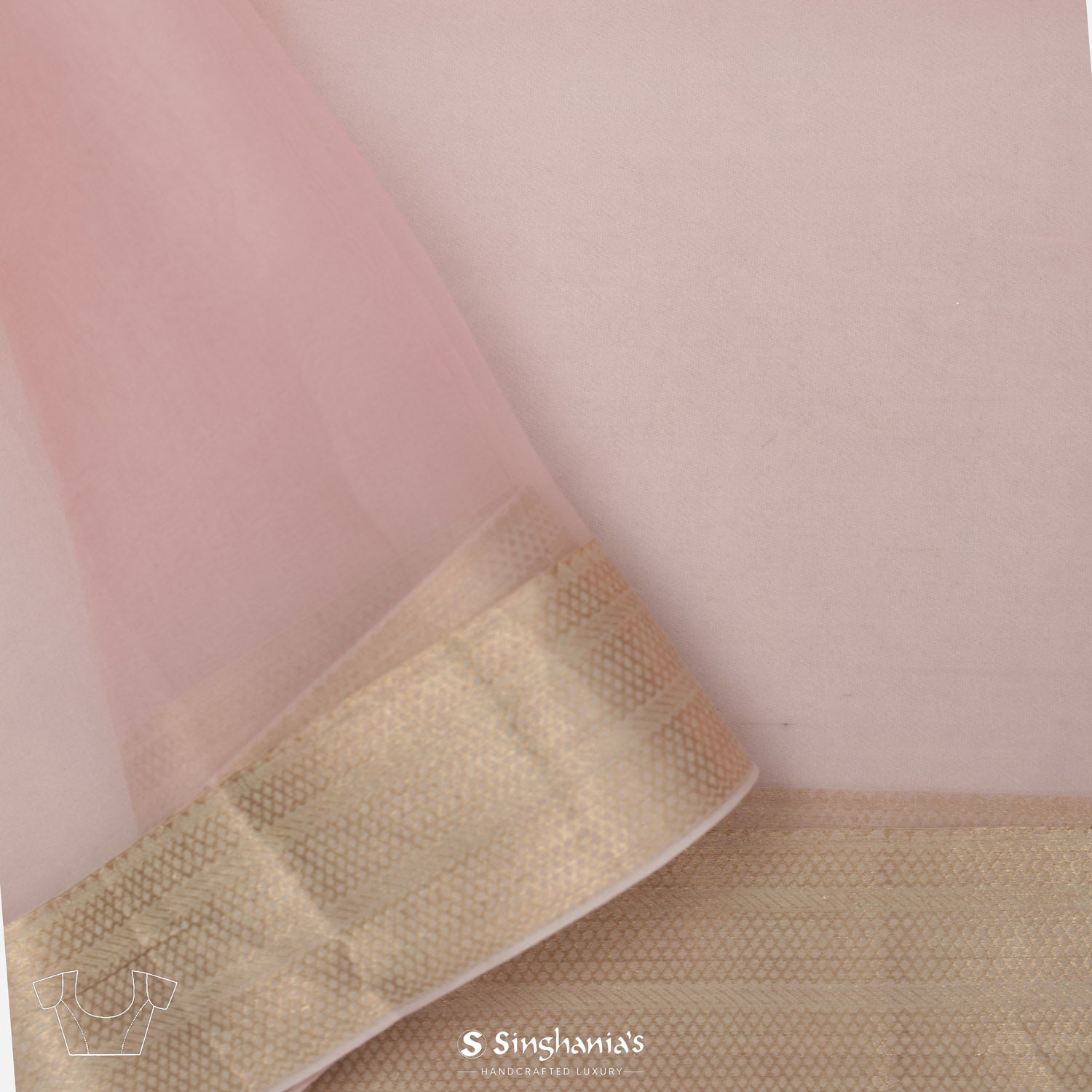 Oyster Pink Printed Organza Saree With Floral Pattern