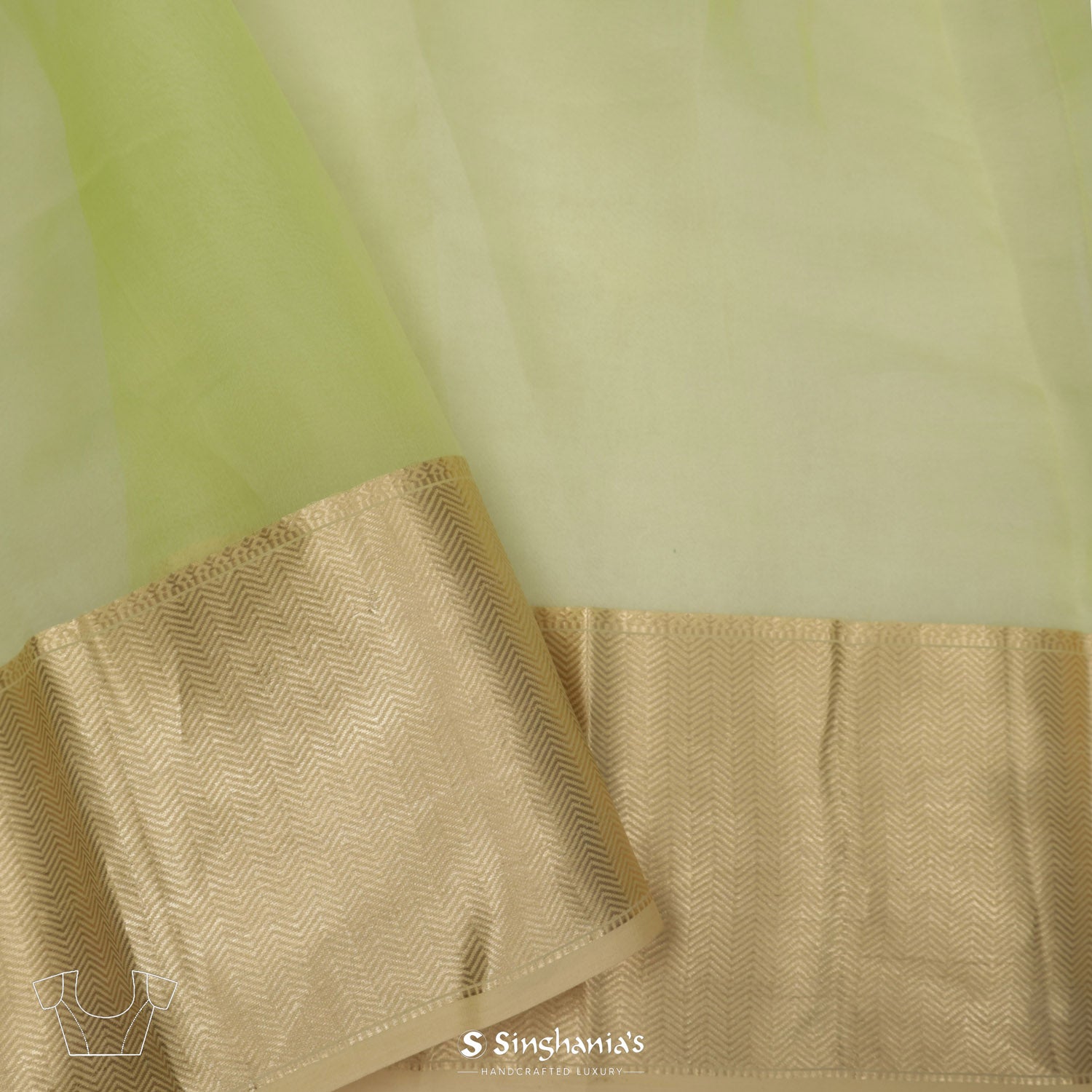 Pale Lime Yellow Organza Saree With Printed Flora-Fauna Pattern