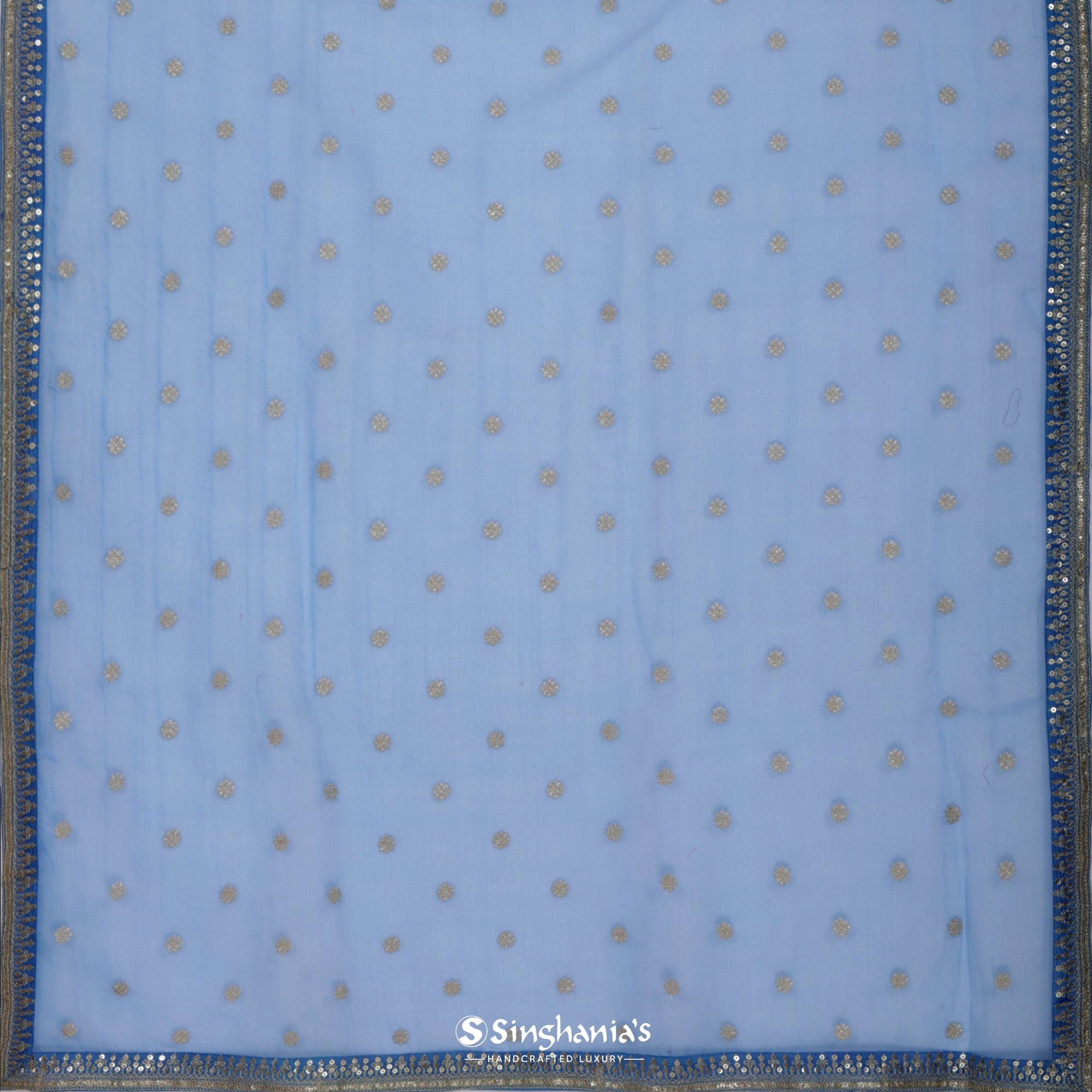 Medium Sapphire Blue Organza Saree With Embroidery