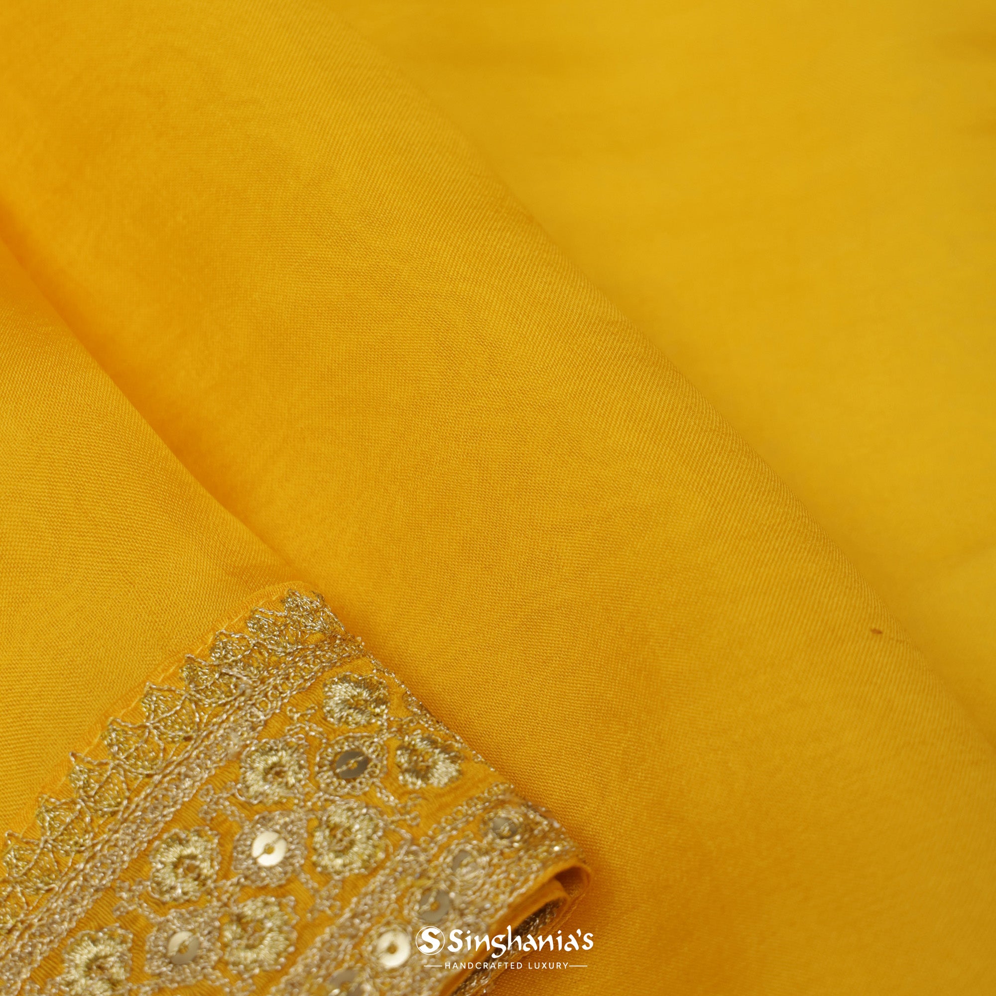 Sun Glow Yellow Plain Organza Saree With Sequin Embroidery Border